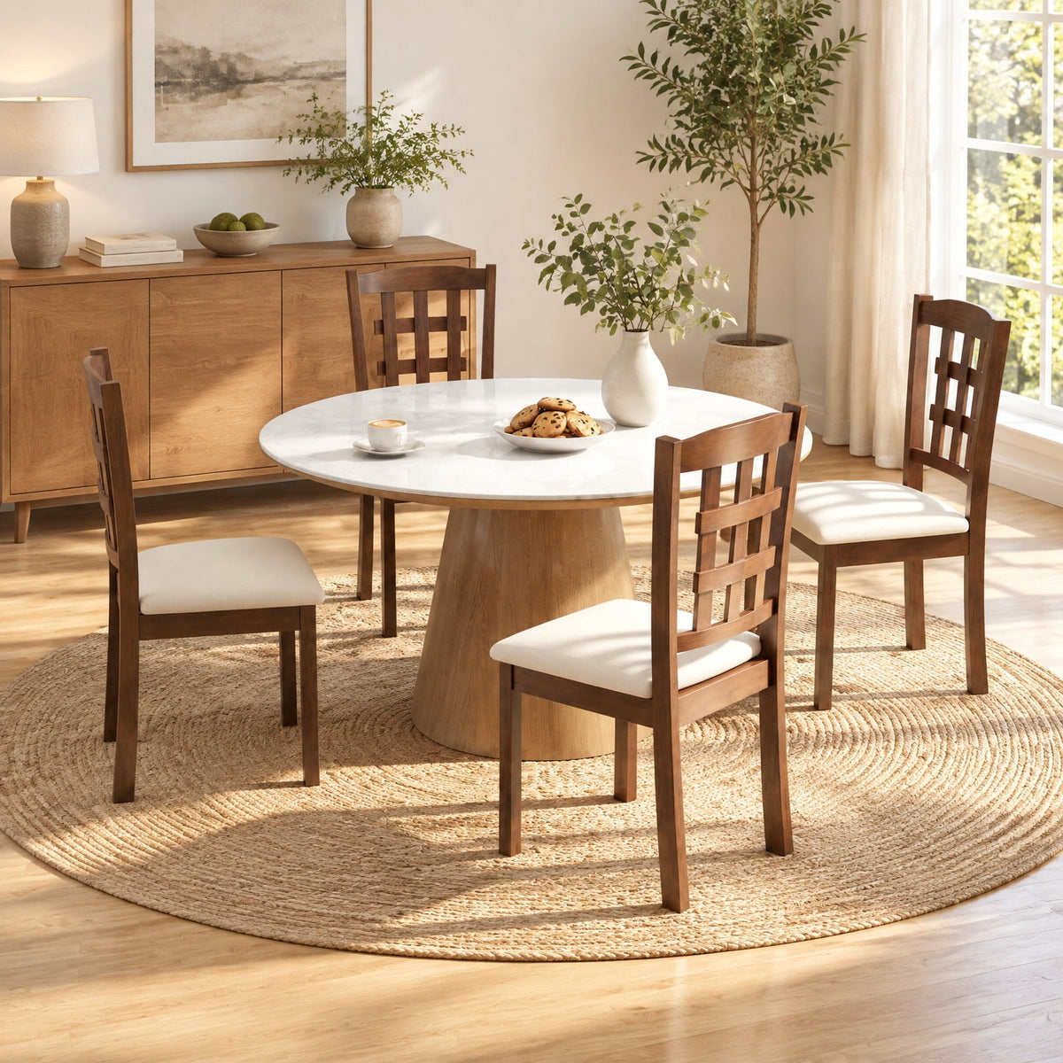 Airfind Set of 2 Wood Kitchen Chairs with Faux Leather Upholstered Seat, 265 lbs Capacity, Rubber Wood MDF Polyester Sponge Frame, Coffee