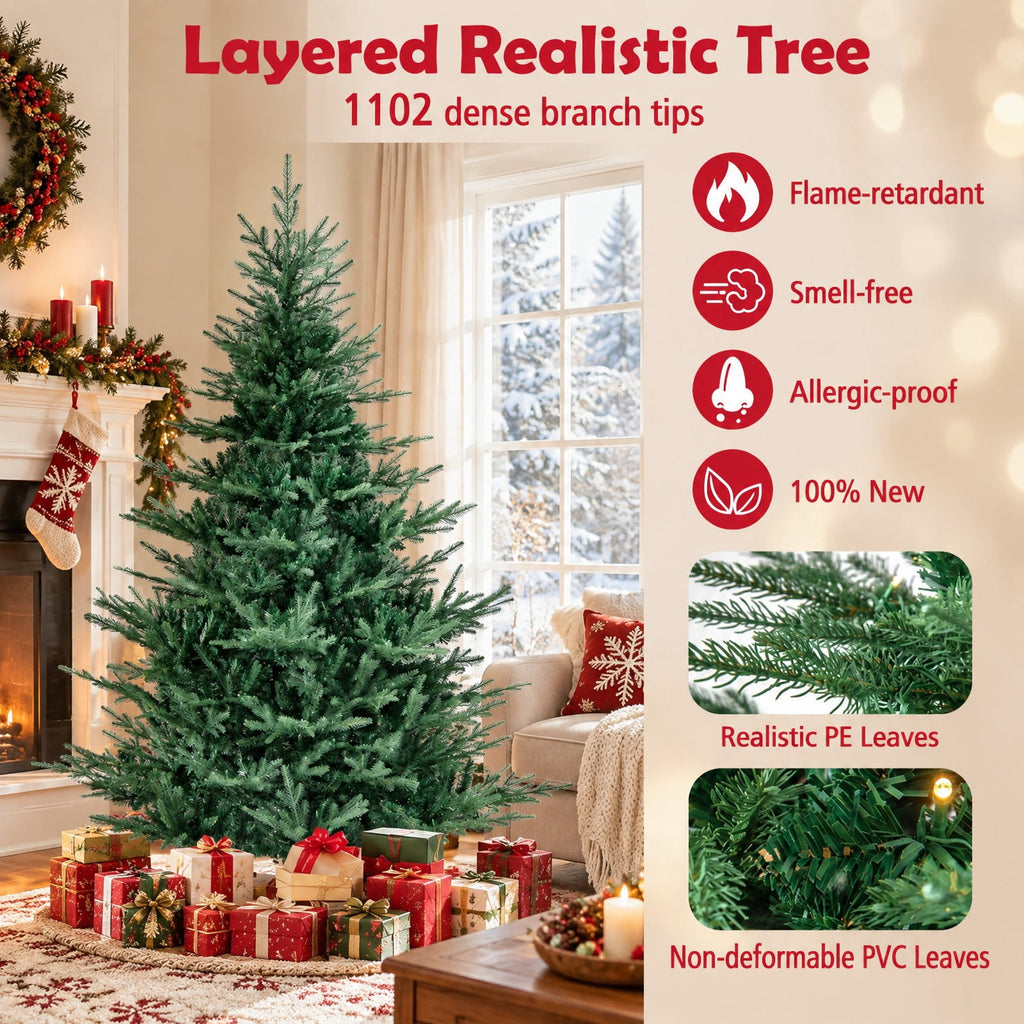 Airfind Artificial Christmas Tree with Branch Tips and Warm White LED Lights-7 Feet, White, Folding metal stand with protective foot pads