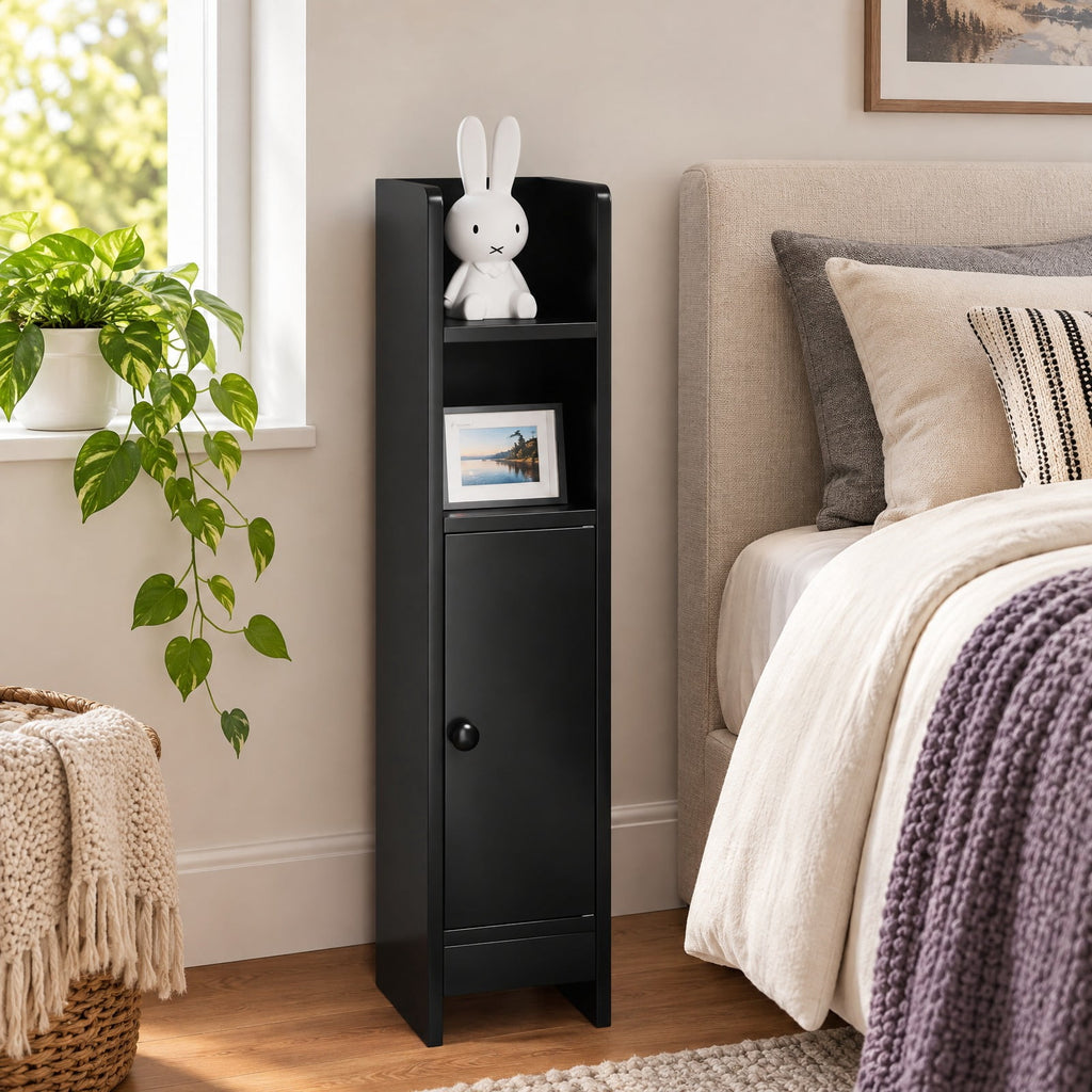 Airfind Bathroom Slim Cabinet Corner with Door and Adjustable Shelf, 44 lbs Capacity, Engineered Wood Frame, Black
