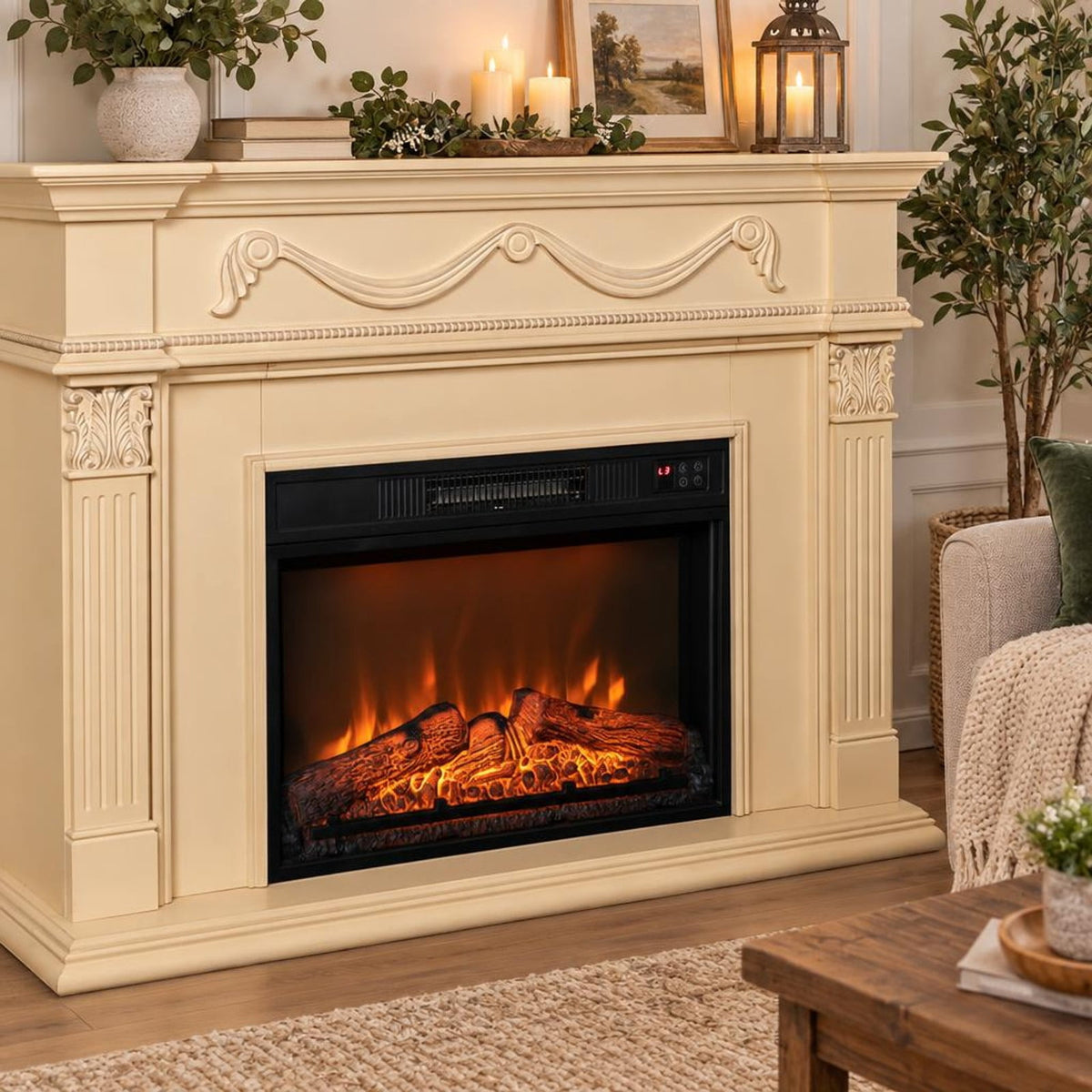 Airfind 18/23 Inch Electric Fireplace Inserted with Adjustable LED Flame-23 inches, Iron glass Frame
