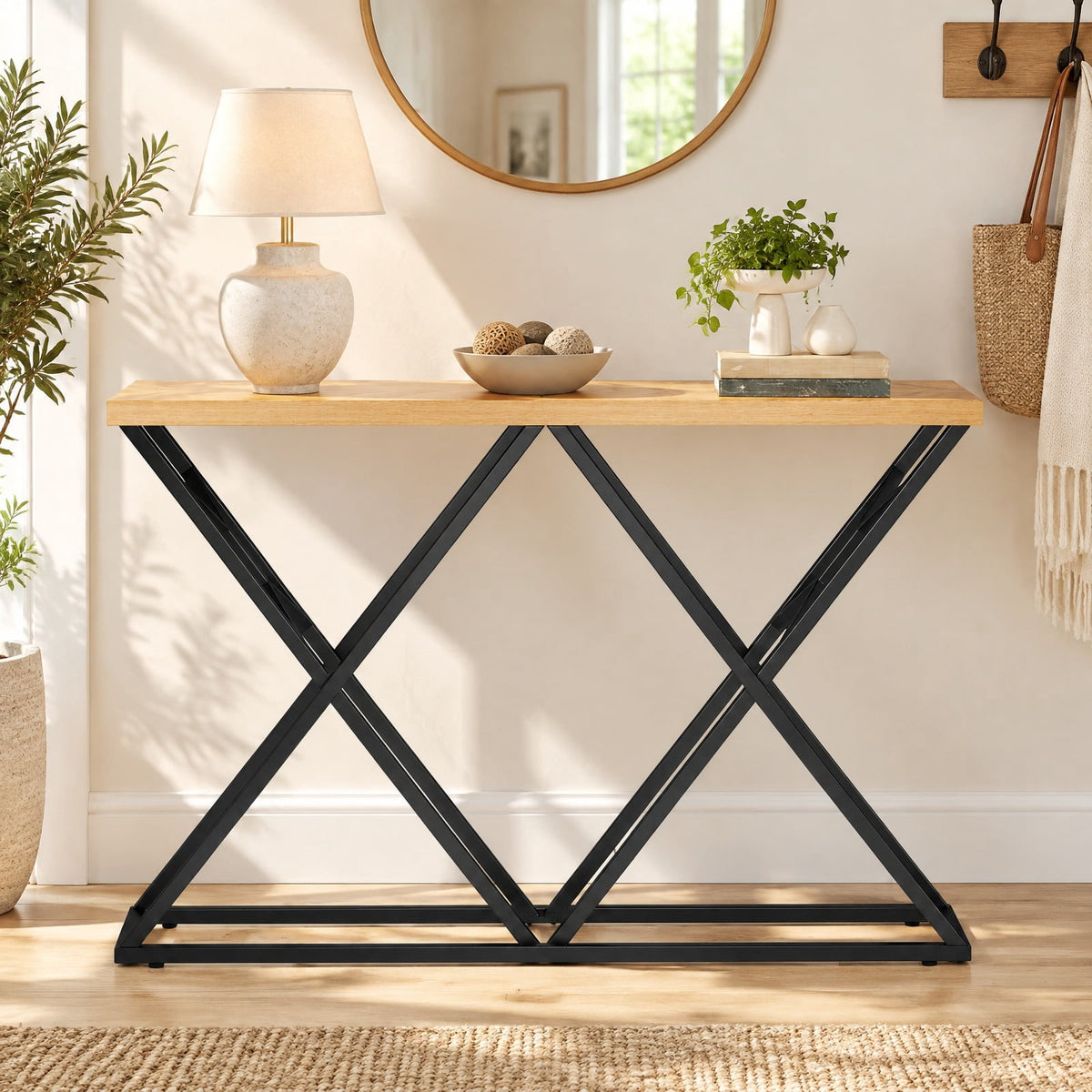 Airfind 55 Inch Console Table with Solid Metal Frame and Storage, 165 lbs Capacity, 55 Inch x 12 Inch x 36 Inch Footprint, Wood