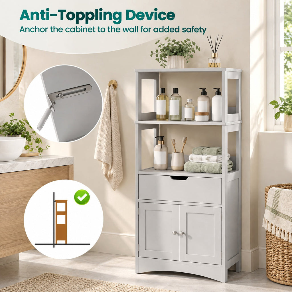 Airfind Bathroom Storage Cabinet with Drawer and Shelf Floor Cabinet, 20 lbs Capacity, MDF PB Frame, Gray