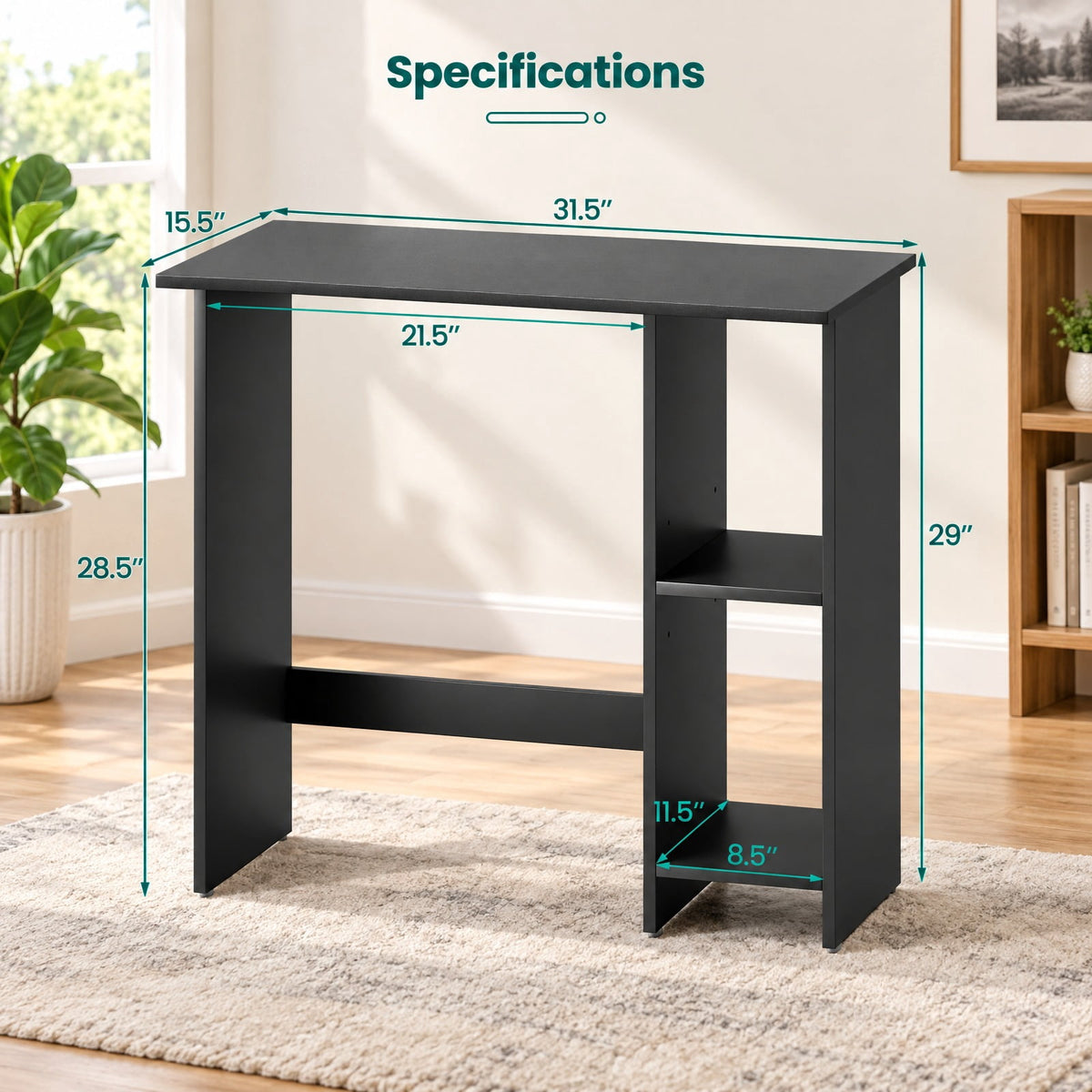 Airfind Small Computer Desk with Storage and Adjustable Shelf, Black, Reinforced crossbar ensures reliable structure