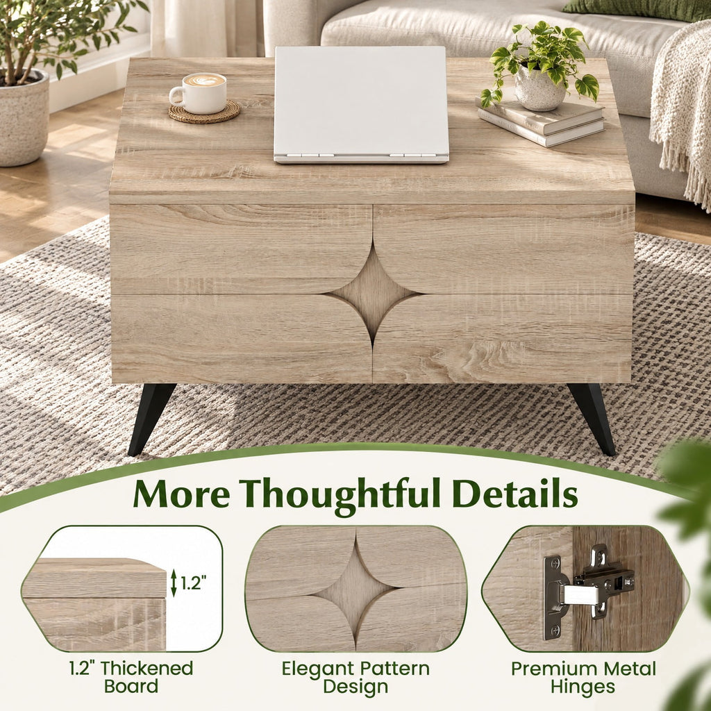 Airfind Farmhouse Accent Modern Coffee Table with Storage for Living Room Bedroom, 88 lbs Capacity, MDF Plastic Frame, Natural