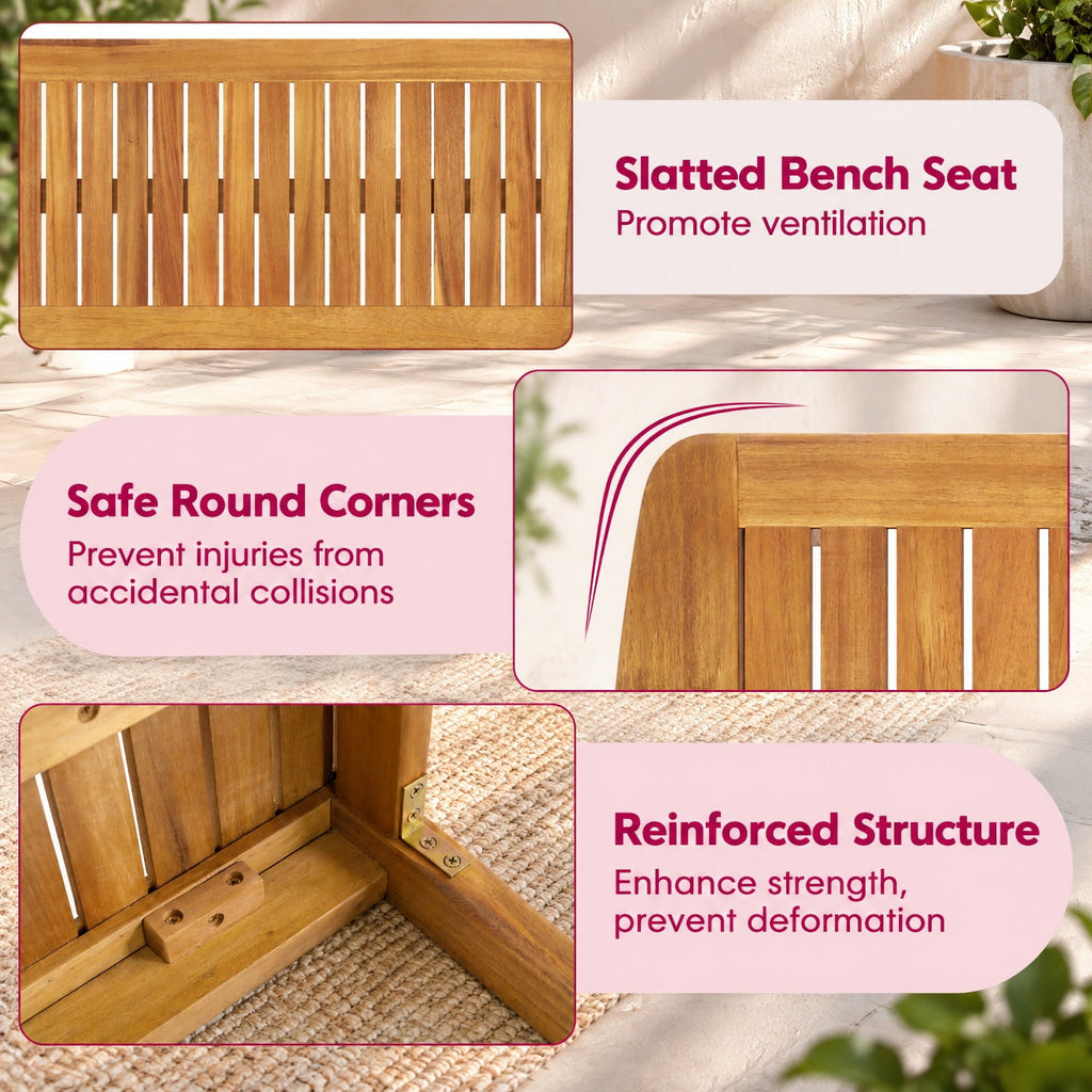 Airfind Set of 2 Acacia Wood Outdoor Patio Dining Benches 48 Inch Long with Slatted Seat, 800 lbs Capacity Each, 48 Inch x 14 Inch x 18 Inch , Natural Wood