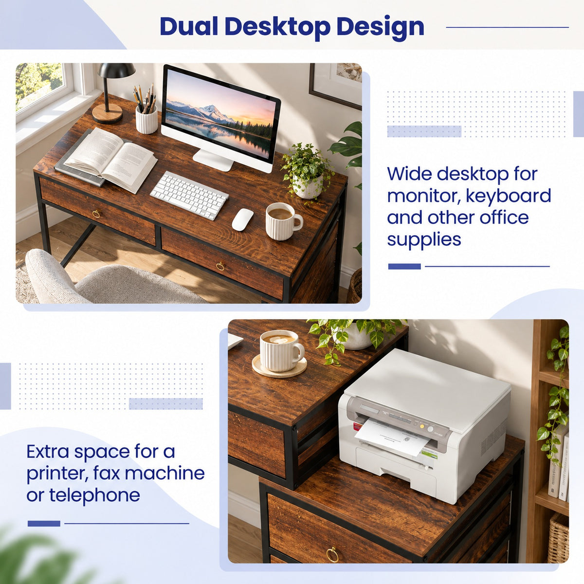Airfind Computer Desk with 5 Drawers Home Office Desk with Side File Cabinet, 380 lbs Capacity, Engineered Wood Metal MDF Frame, Brown