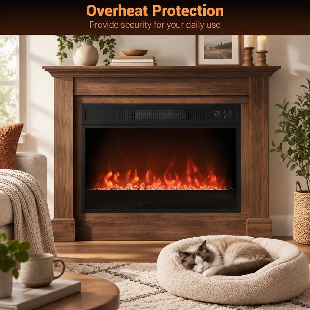 Airfind 5000 BTU 23-Inch Electric Fireplace Insert featuring Remote Control and Brightness, Metal Tempered Glass PP Frame, Black