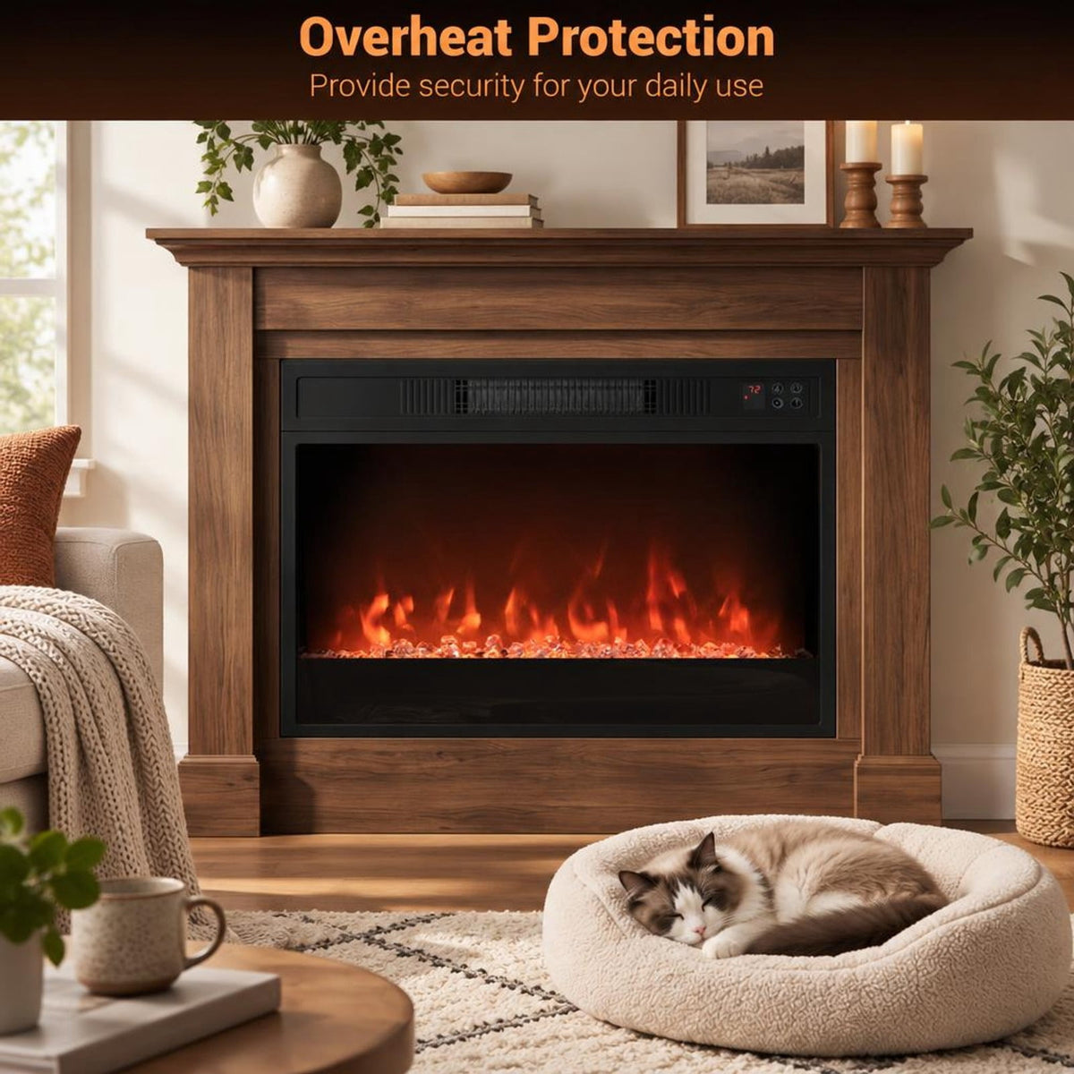 Airfind 5000 BTU 23-Inch Electric Fireplace Insert featuring Remote Control and Brightness, Metal Tempered Glass PP Frame, Black