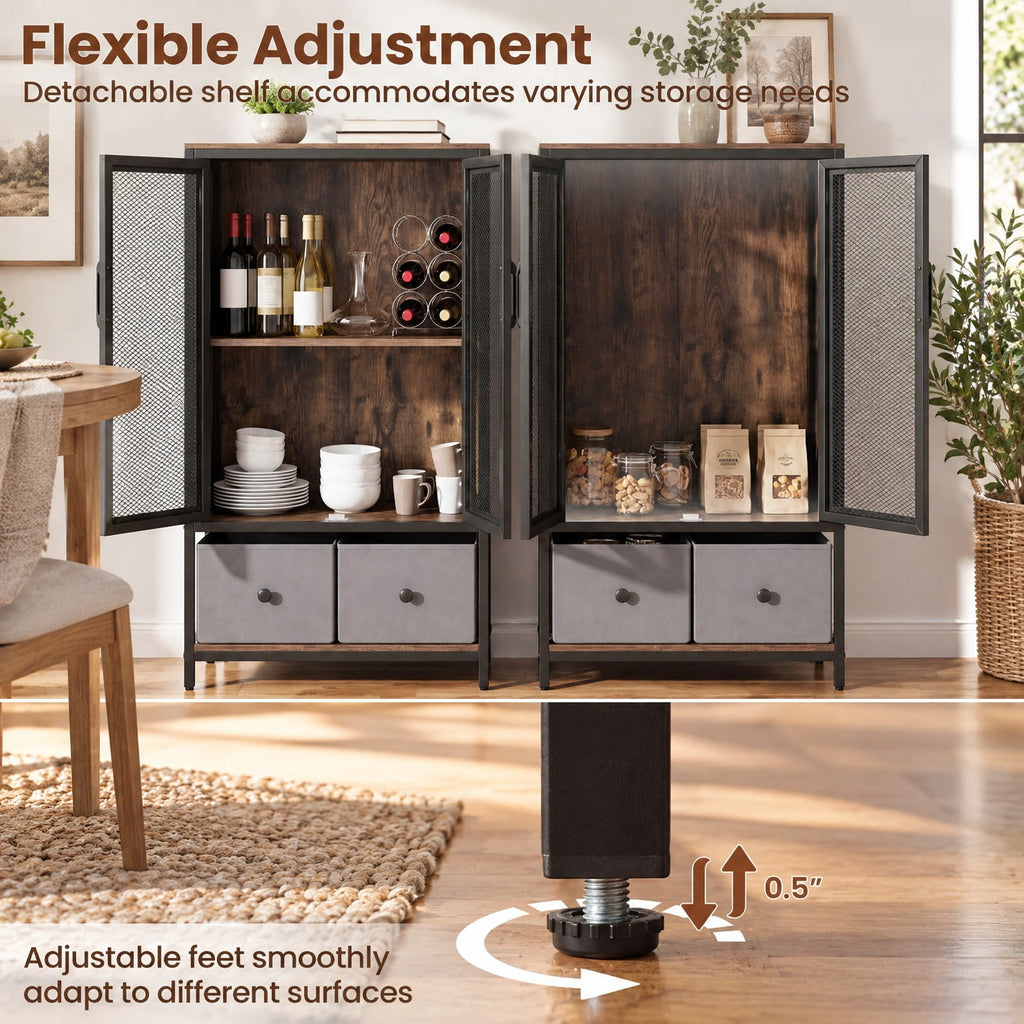 Airfind Industrial Coffee Bar Cabinet, Industrial Bar Cabinet with 2-Tier Storage Compartment, 88 lbs Capacity, Engineered Wood Metal PVC, Coffee