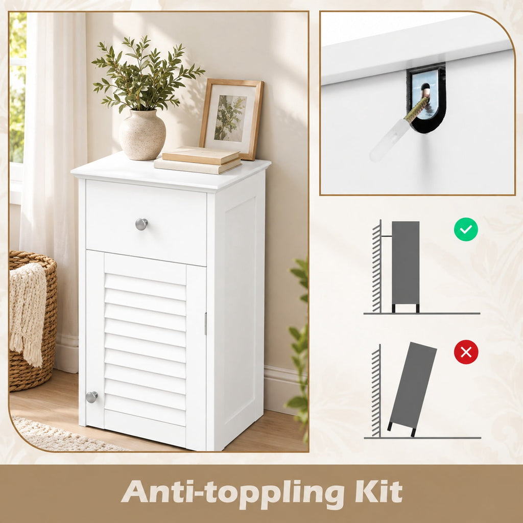 Airfind Narrow Bathroom Storage Cabinet with Adjustable Shelf and Drawer, 13in x 12in x 34.5inOverall Interior Footprint, White