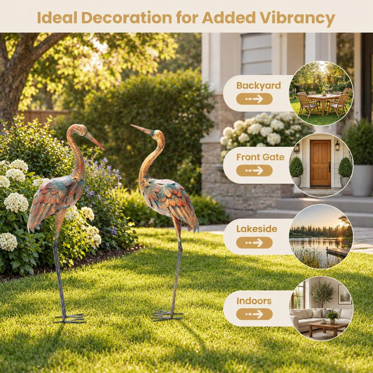 Airfind Set of 2 Crane Garden Statues Standing Metal Crane Sculptures Bird, Metal Frame, 2 standing lawn sculptures in total