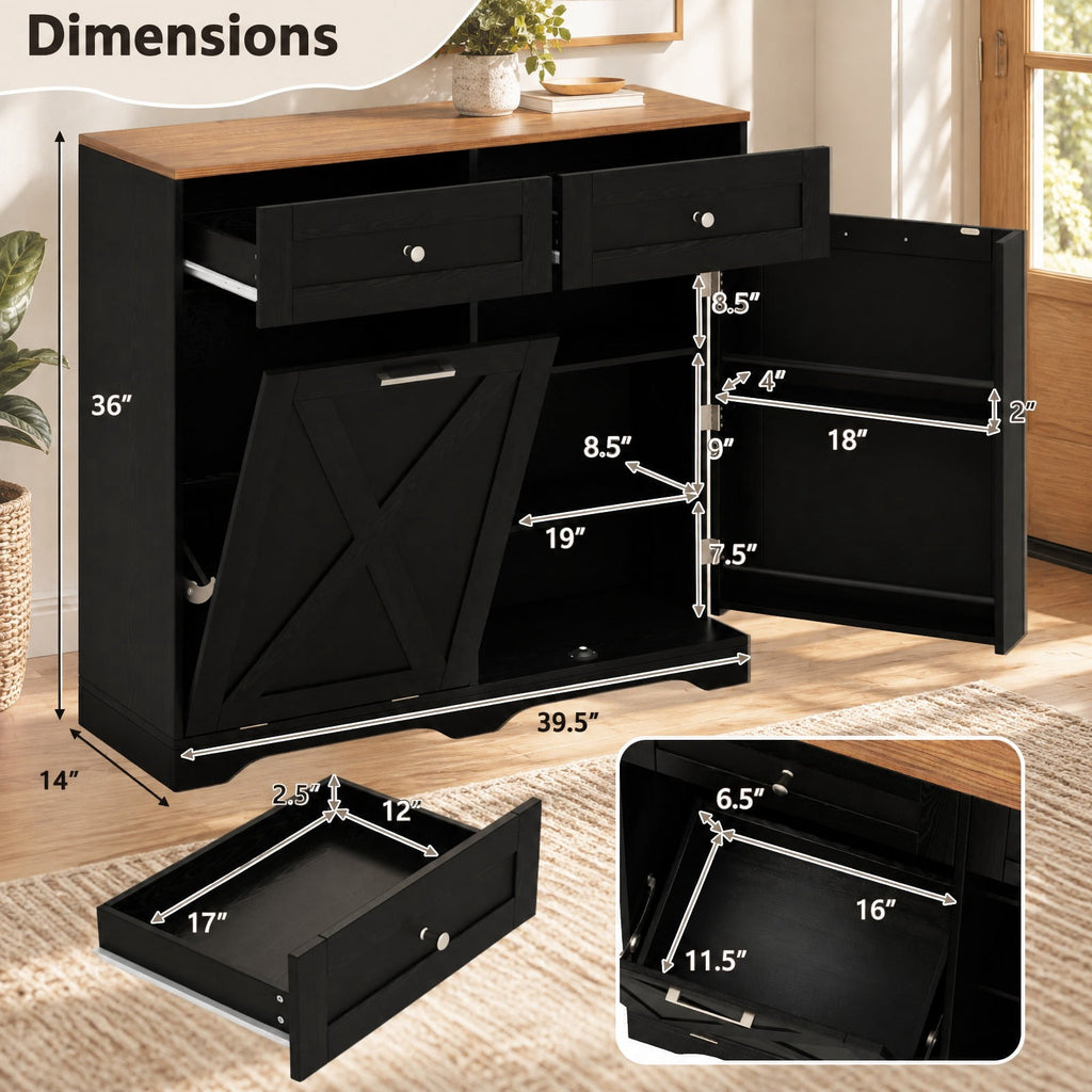 Airfind Tilt Out Trash Can Cabinet with Outlets and Adjustable Shelf, 100 Lbs Capacity, MDF Engineered Wood for Convenient Everyday Use, Black