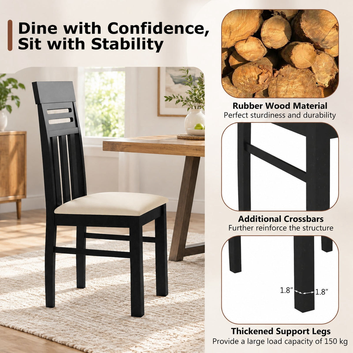 Airfind Dining Chairs High Back Dining Room Chairs Set of 2, Capacity 330 lbs Capacity, Rubber Wood PU Leather Frame, 19.5 x 17.5 x 38 Footprint
