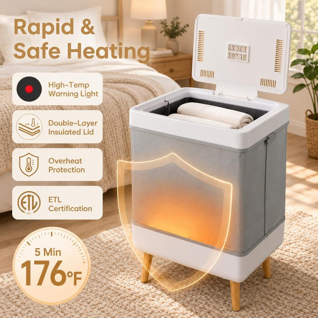 Airfind Towel Warmer Bucket with Foldable Design and Auto Shut Off for Bathroom, Natural, 8 mins to max temperature