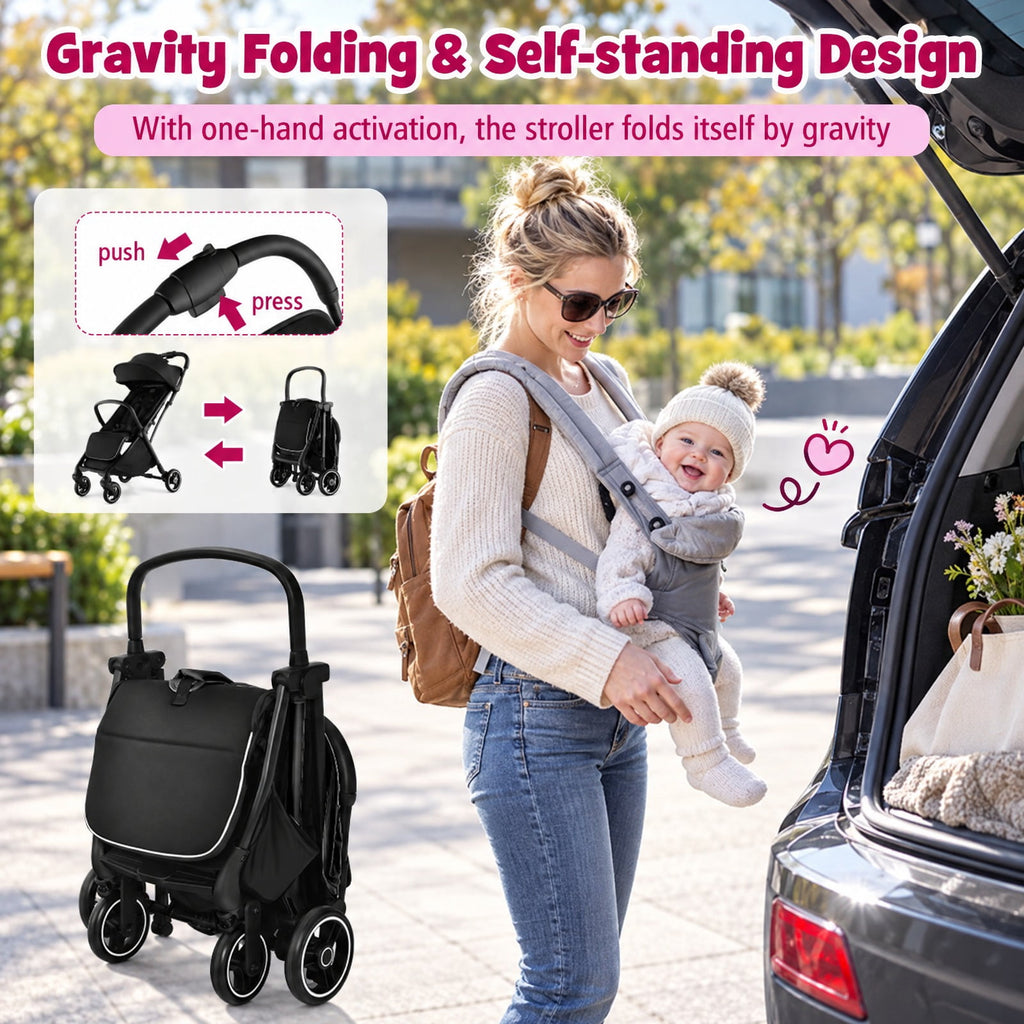 Airfind One-Hand Folding Portable Lightweight Baby Stroller with Aluminum Frame, 33 lbs Capacity, Aluminum polyester EVA Frame, Black