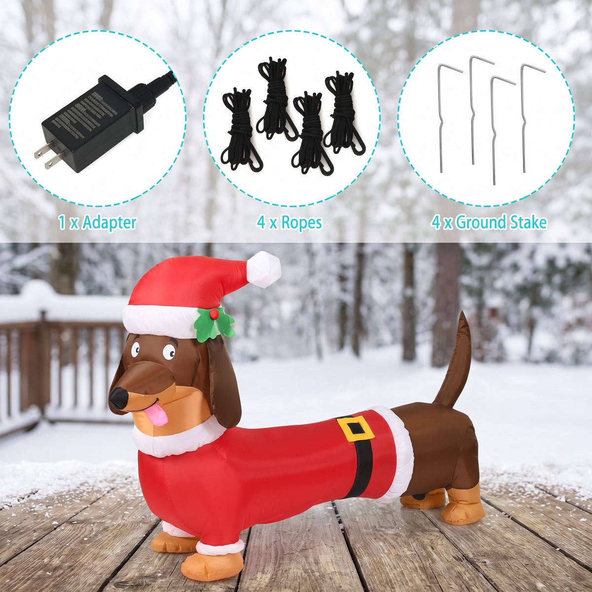Airfind 5 Feet Inflatable Christmas Dog with LED Lights, 190T Polyester Fabric, 5.2 Ft x 1.5 Ft x 3.6 Ft (L x W x H) Item Weight: 2 lbs, Unspecified