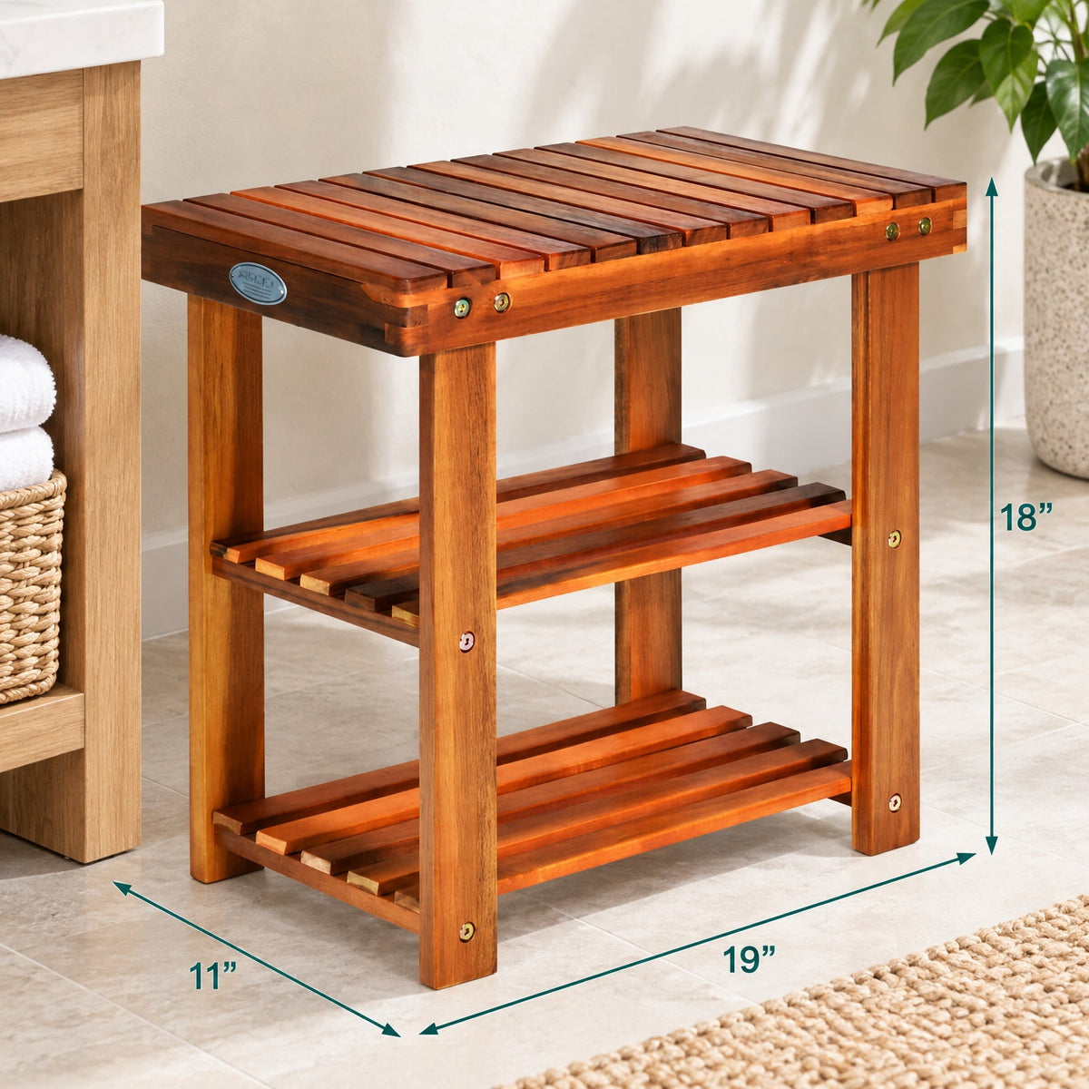 Airfind 3-Tier Wood Shoe Rack 19 Shoe Bench Boots Organizer, 180 lbs Capacity, Acacia wood Frame, 19 Inch x11 Inch x18 Inch Footprint, Wood