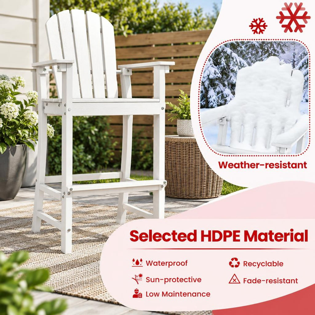 Airfind 30 Inches Counter Height Outdoor HDPE Bar Stool with Armrests and Footrest, 360 lbs Capacity, HDPE Frame, White