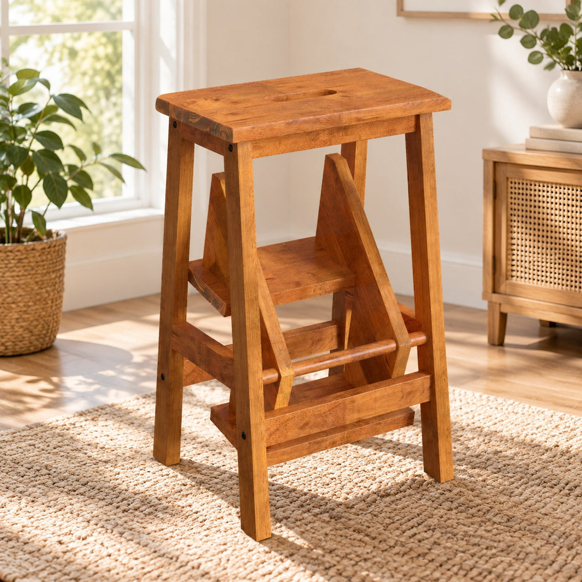 Airfind 3-in-1 Rubber Wood Step Stool with Convenient Handle, Rubber wood Frame, 22 x 16 x 24 Footprint, Coffee