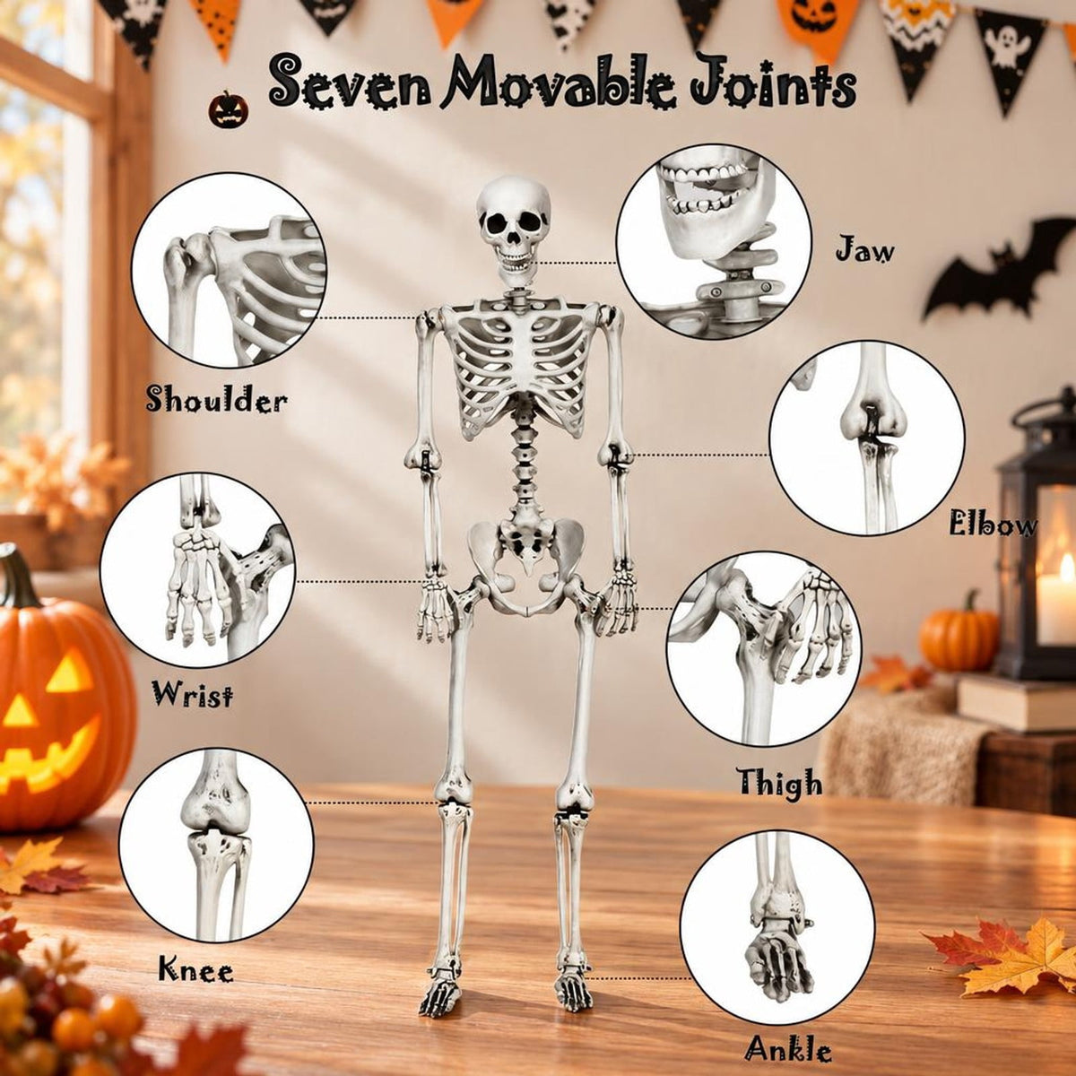 Airfind 5.4 Feet Halloween Skeleton Life Size Realistic Full Body Hanging, PP Height: 5.4FT Frame, White