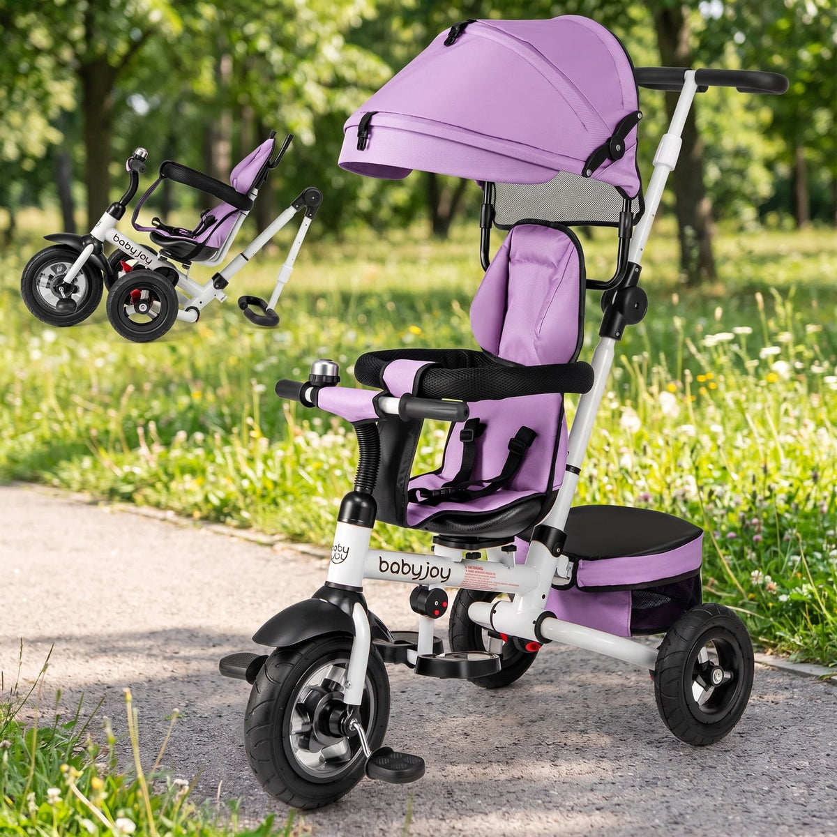 Airfind Folding Tricycle Baby Stroller with Reversible Seat and Adjustable Canopy, 55 lbs Capacity, Metal PP Linen Fabric Rubber Frame, Pink