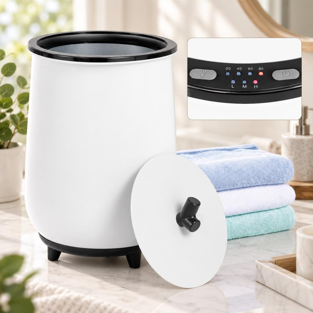 Airfind 23L Large Luxury Bucket-Style Towel Warmer with Fragrant Disc Holder, Plastic Frame, 13.5in x 21in (Dia. x H) Rated Footprint, Black