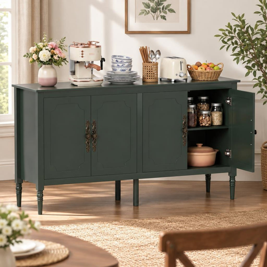 Airfind 58 Vintage Buffet Cabinet with Pine Wood Legs and Adjustable Shelves for Kitchen, 150 lbs Capacity, Engineered Wood Pine Wood Metal Frame