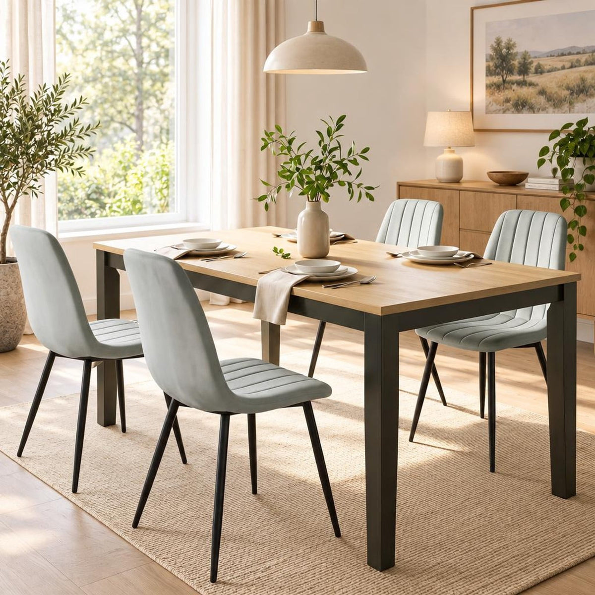 Airfind Upholstered Fabric Dining Chairs Set of 4 with Sturdy Metal Legs and Curved Backrest, 330 lbs Capacity, Fabric Frame, Grey