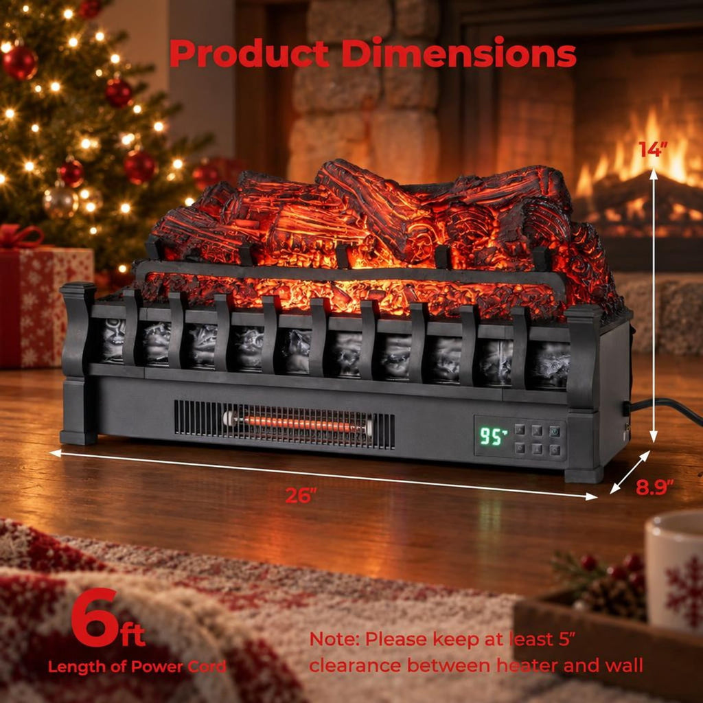 Airfind 26 Inch WiFi Infrared Quartz Electric Fireplace Insert Logs Heater with Realistic Pinewood Logs, Cold-rolled Steel ABS Resin Frame, Black