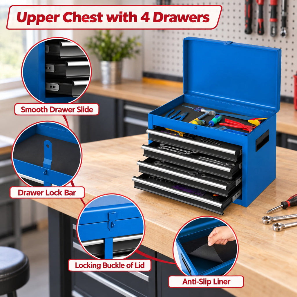 Airfind 2-in-1 Rolling Tool Chest with 5 Sliding Lockable Drawers, 220.5 lbs Capacity, Steel rubber-plastic synthetic Frame, Navy