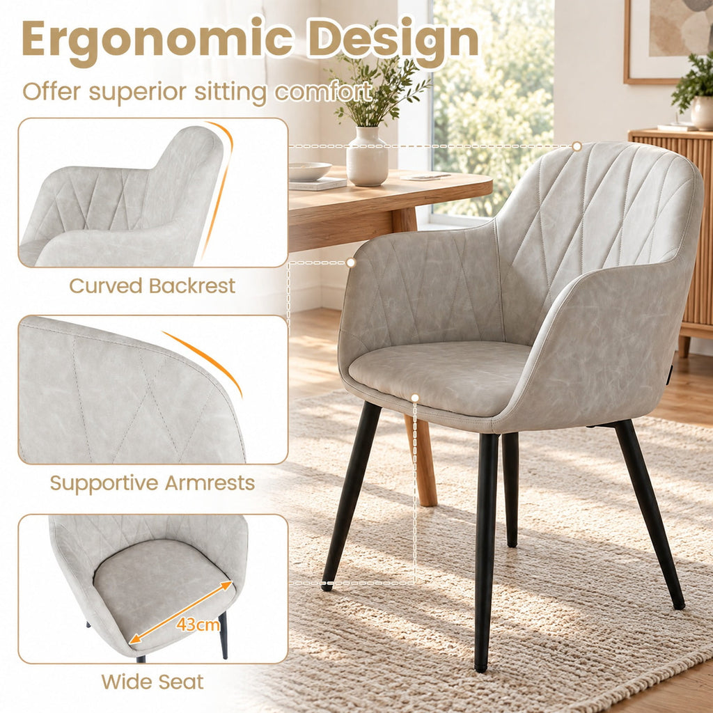 Airfind Upholstered PU Leather Kitchen Chairs Set of 2 with Curved Back and Wide Seat, Chair 396 lbs Total Capacity, PU Leather Metal Sponge Frame