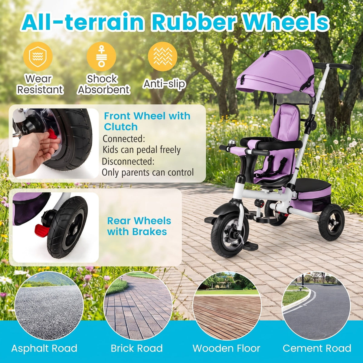 Airfind Folding Tricycle Baby Stroller with Reversible Seat and Adjustable Canopy, 55 lbs Capacity, Metal PP Linen Fabric Rubber Frame, Pink