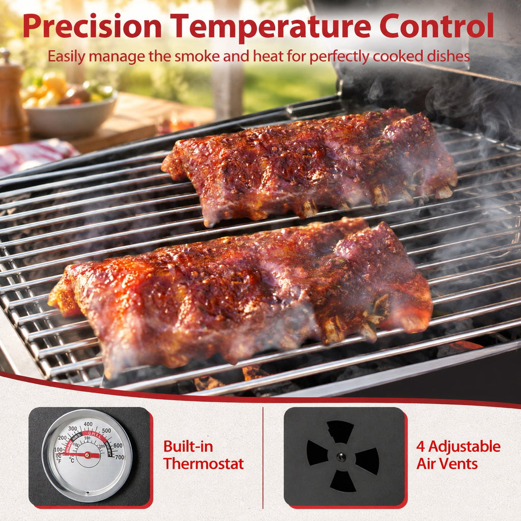Airfind Vertical 2-Tier Outdoor Barbeque Grill with Temperature Gauge, Metal Frame, 19 x 18 x 40/48 x 45 x 102 cm Footprint, Black