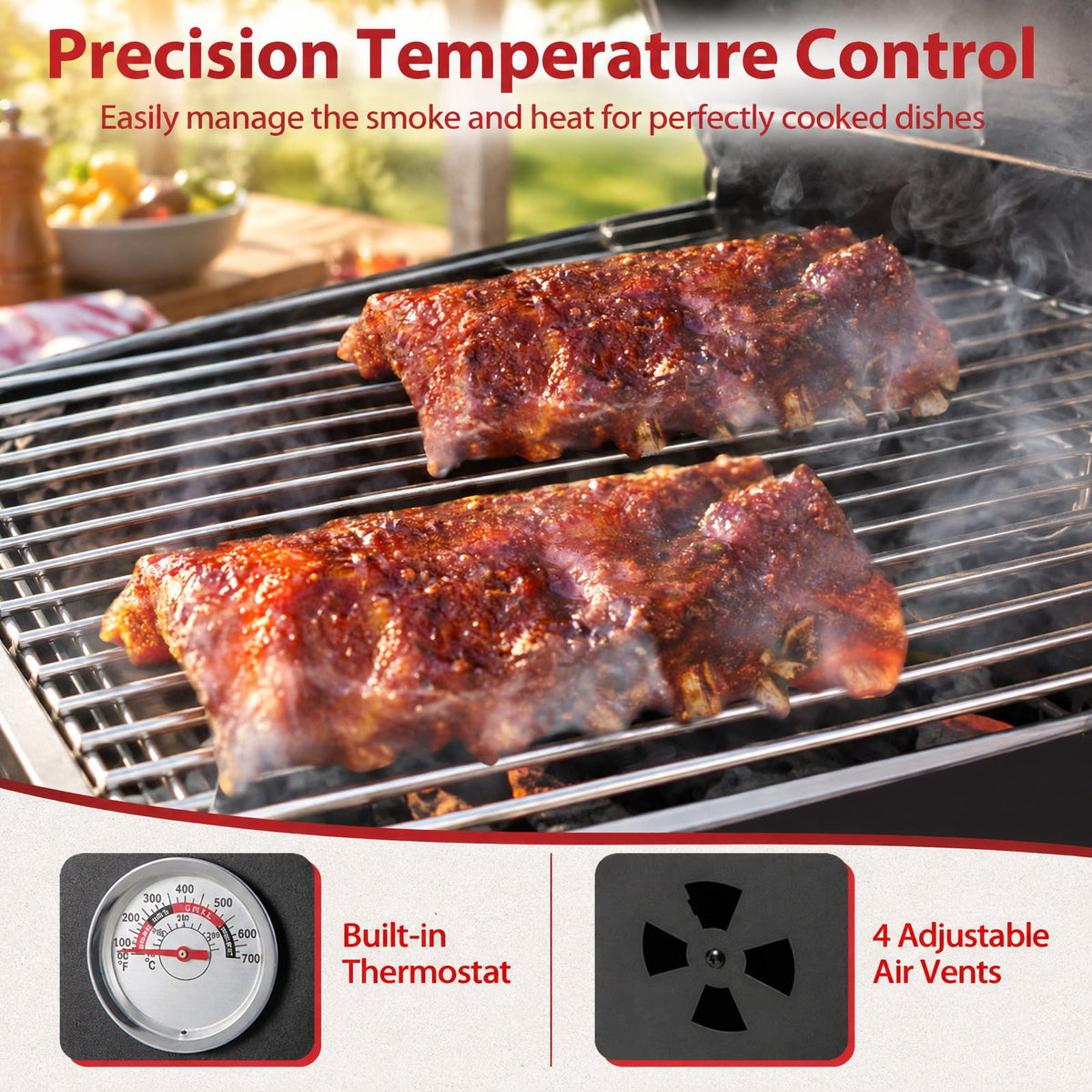 Airfind Vertical 2-Tier Outdoor Barbeque Grill with Temperature Gauge, Metal Frame, 19 x 18 x 40/48 x 45 x 102 cm Footprint, Black