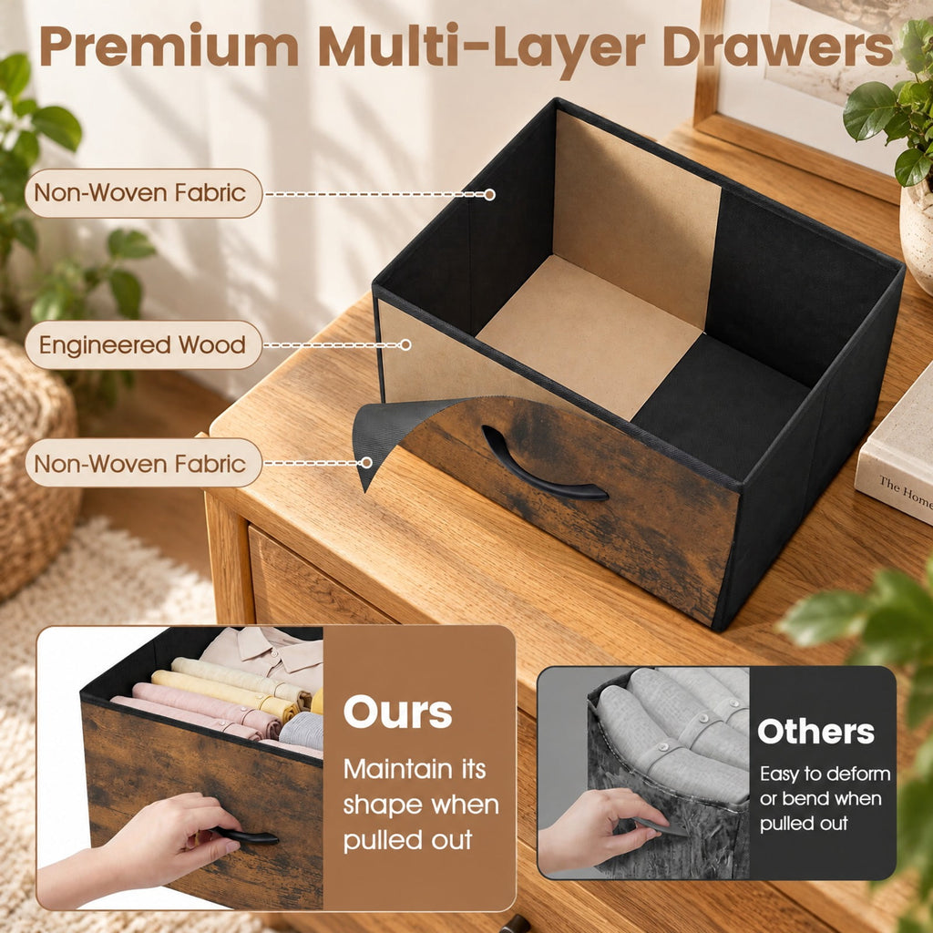 Airfind Dresser Nightstand with 5 Roomy Fabric Drawers for Bedroom, 130 lbs Capacity, Metal Engineered Wood Non-Woven Fabric Frame, Brown