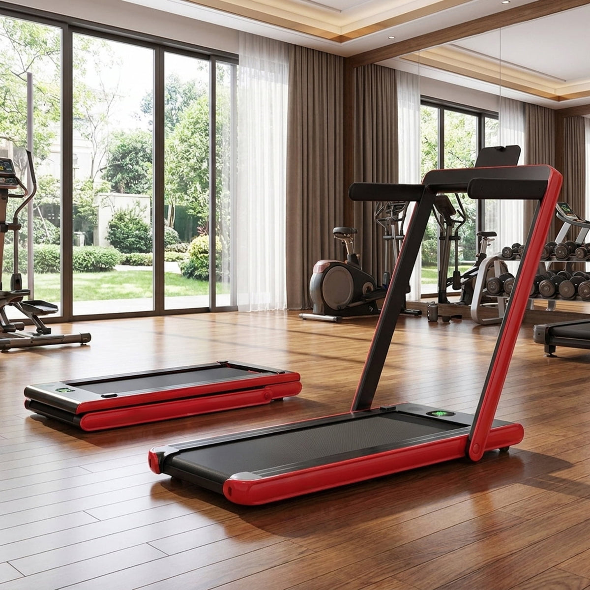 Airfind 2.25HP 2-in-1 Walk-to-Run Folding Treadmill with APP Sync Audio Console, Red