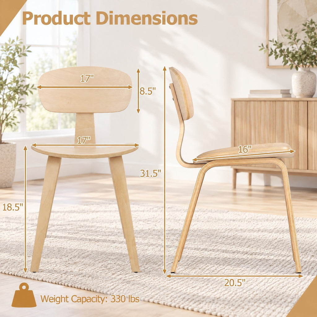 Airfind Modern Dining Chair Set of 2 with Wide Seat, 330 lbs Capacity, Bentwood Rubber Wood Frame, 17in x 20.5in x 31.5in Footprint, Natural