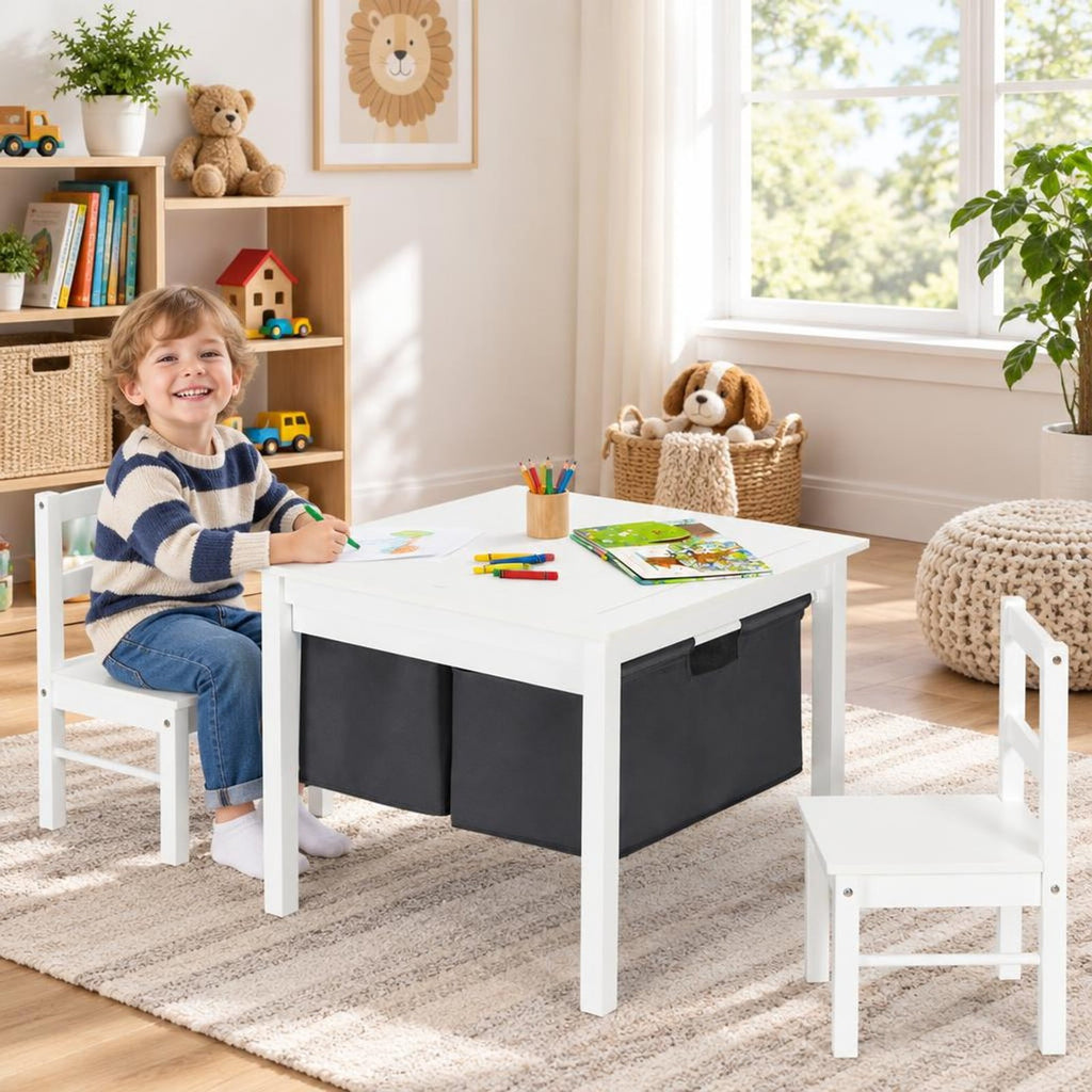 Airfind 2-in-1 Youth Activity Table and 2 Chairs Set with Storage Building Block Table, 200 Lbs Capacity, MDF Non-woven Fabric, for 3-8 Years, White