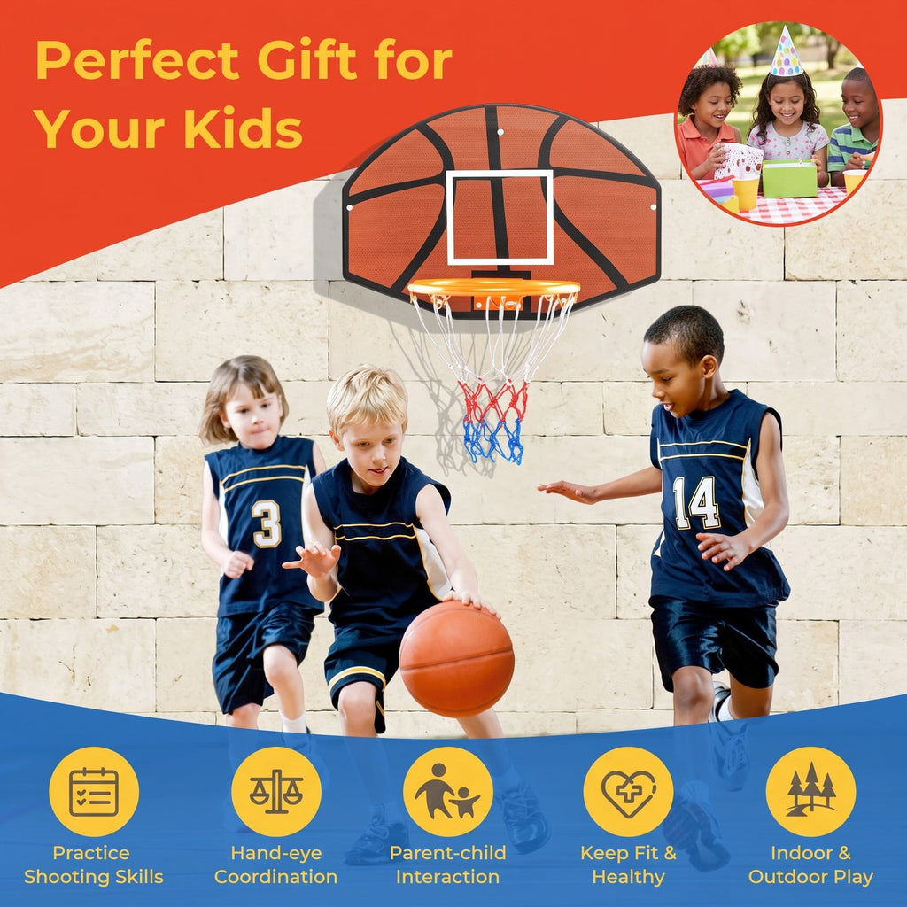 Airfind Wall-Mounted Mini Basketball Hoop with Large Shatterproof Backboard, Indoor Outdoor Basketball Game Set with Metal Rim and Anti-Tear Net for Kids, Black Red