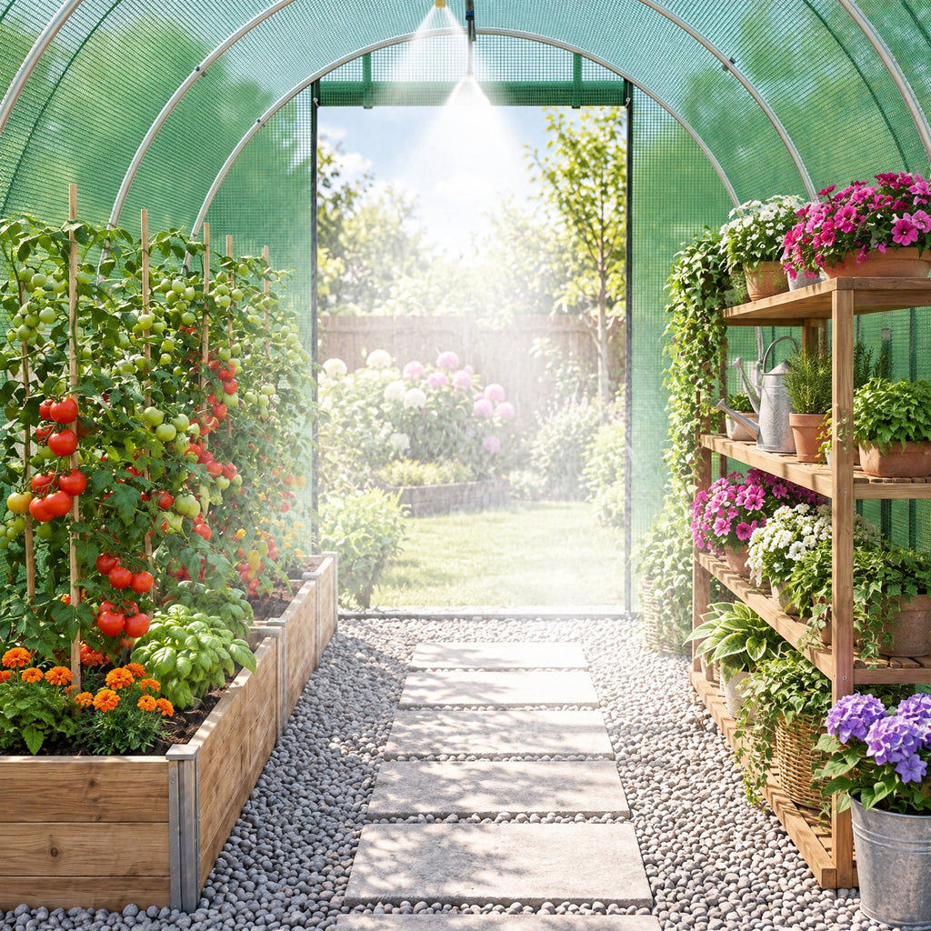 Airfind 15 x 7 x 7 ft Walk-in Tunnel Greenhouse with Watering System, Galvanized Steel Frame, 15 x 7 x 7 ft Footprint, Green