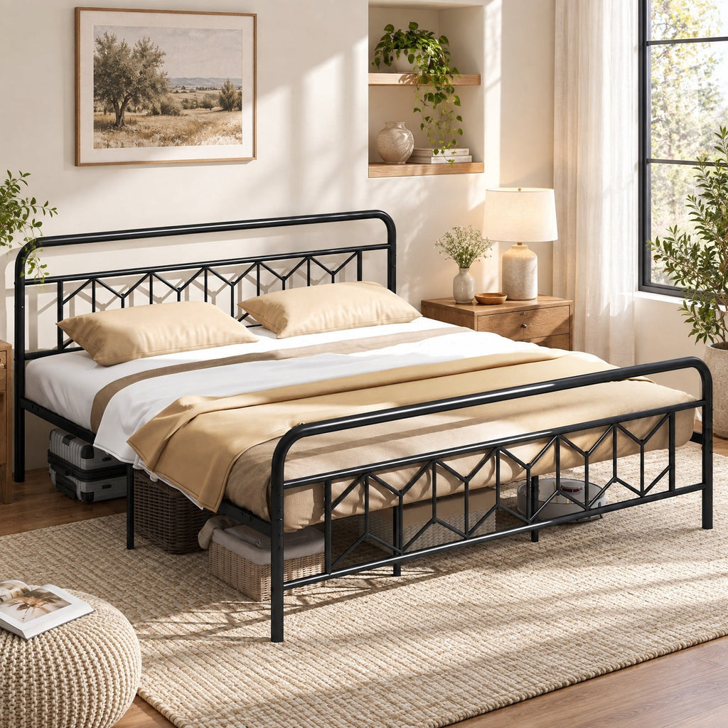 Airfind Platform Bed with High Headboard and Snap Lock Metal Slats, 1100 lbs Capacity, Metal Frame, 78 x 55 x 41 Footprint