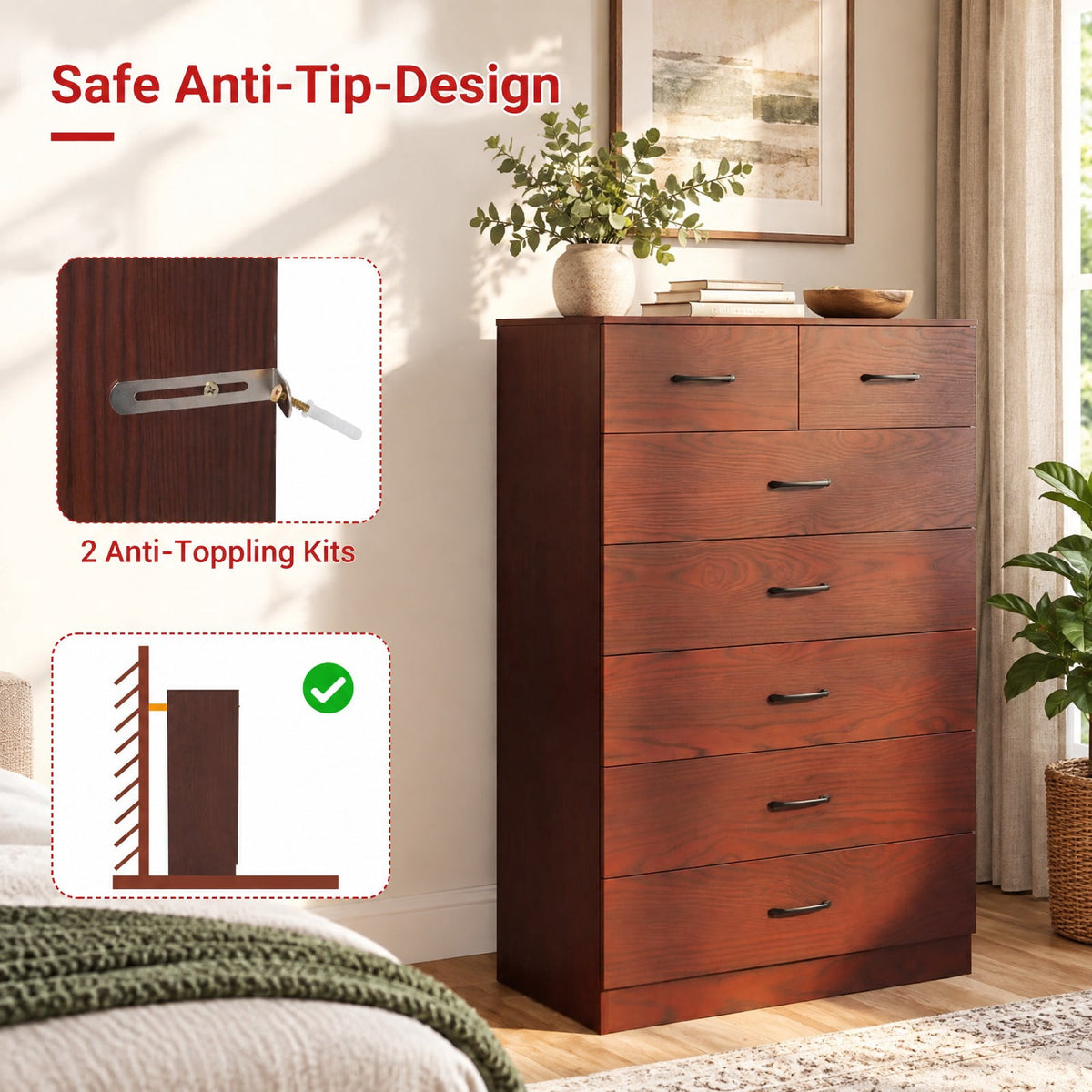 Airfind Wooden Chest of Drawers with Anti, 66 lbs Capacity, Engineered Wood MDF Frame, 32 x 18 x 48 Footprint, White