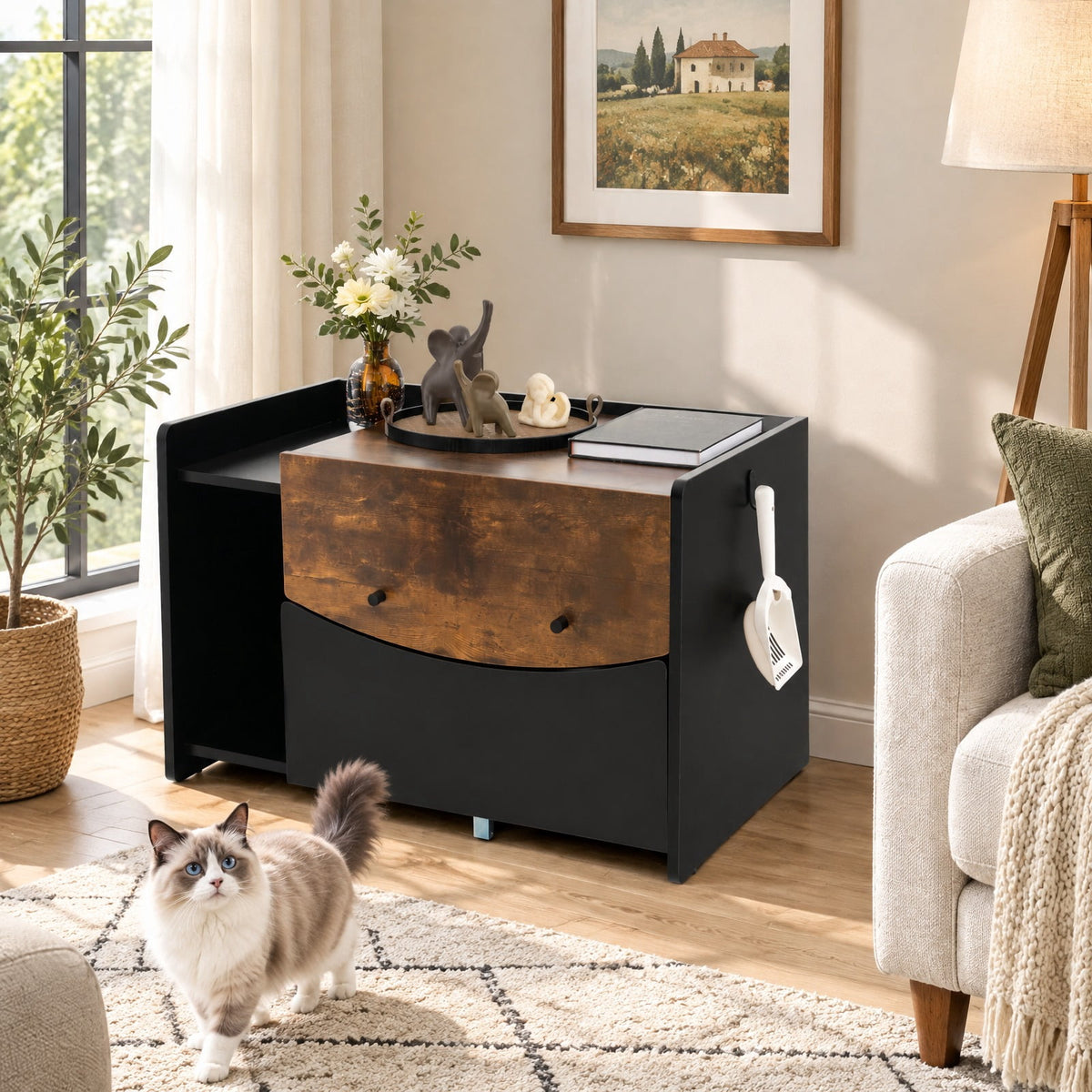 Airfind Cat Litter Box Enclosure with Pull-out Drawer, 44 lbs Capacity, Engineering Board MDF Frame, 31in x 20in x 21in (L x W x H) Interior Footprint