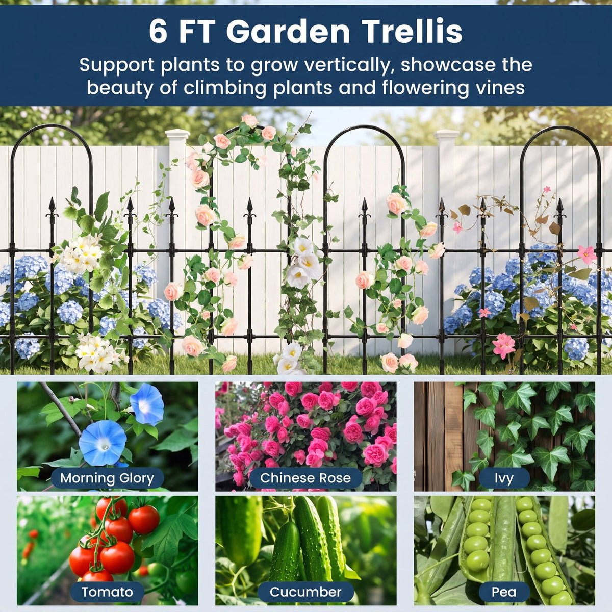 Airfind 58 x 73 Inch Outdoor Garden Rose Arch Trellis for Climbing Plants, PE-Coated Metal Frame, 58 x 73 Footprint, Rose