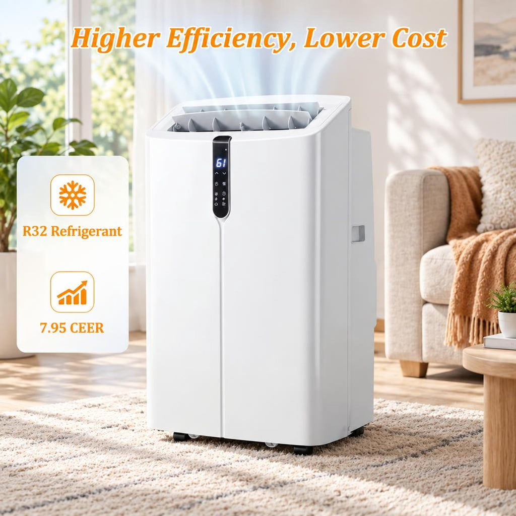 Airfind 14000 BTU Smart Portable AC with APP Voice Control 47 Db for Rooms 750 Sq. Ft, Abs, 17.5 Inch X 14 Inch X 29 Inch Cooling, White