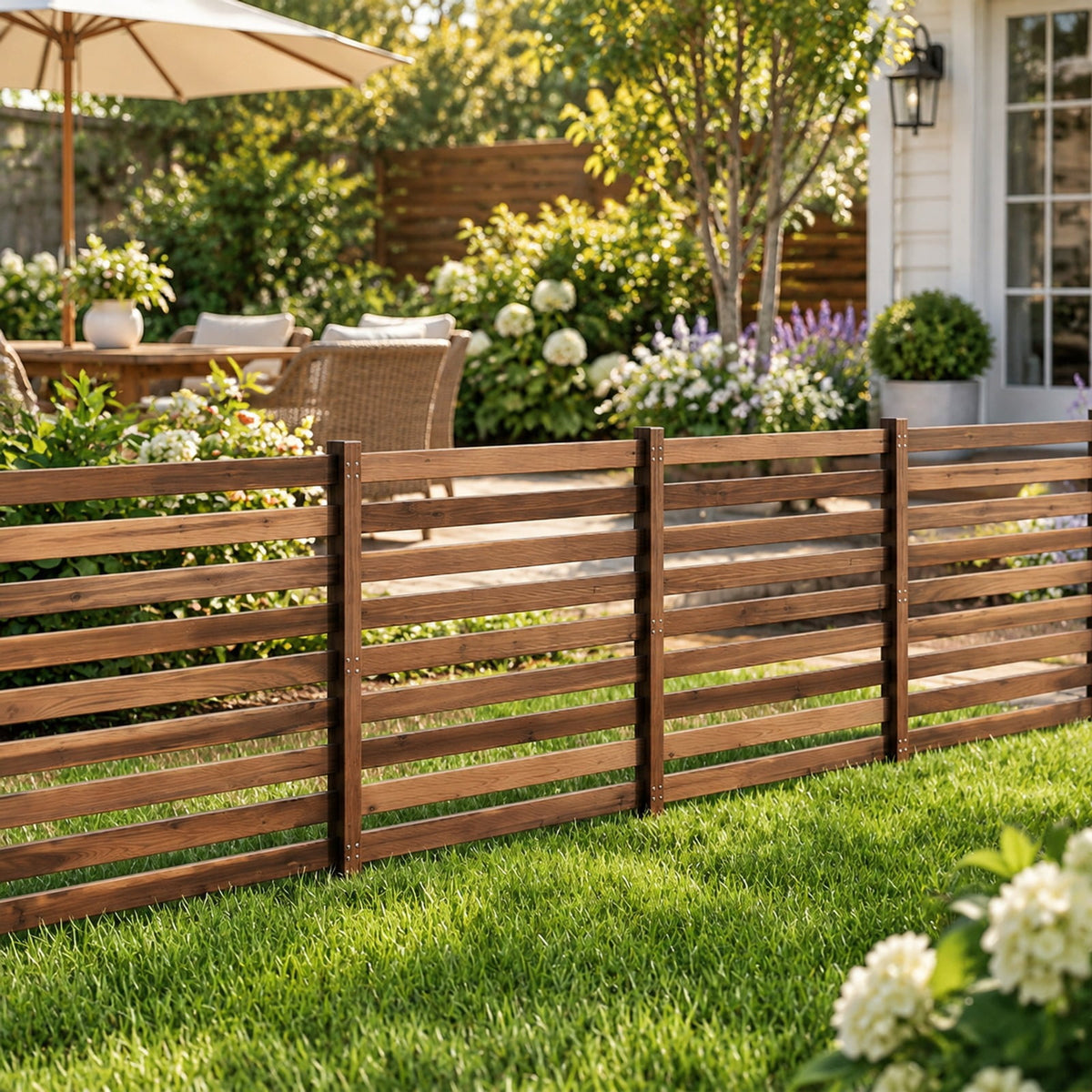 Airfind 4-Panel Wooden Outdoor Privacy Fence with Ground Stakes, Fir Wood, Product Dimensions of Each Screen 38.5 Inch, Brown