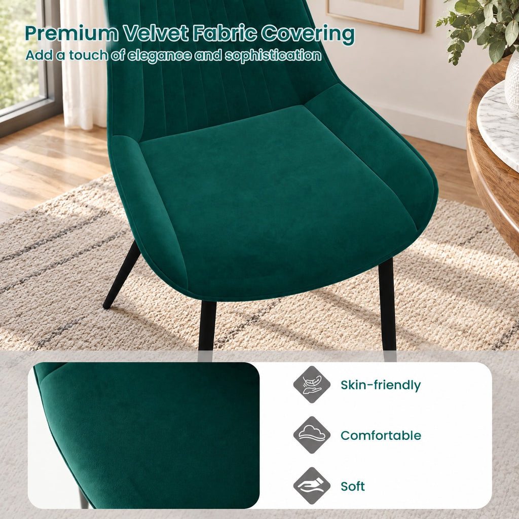 Airfind Dining Chair Set, of 4 Velvet Upholstered Kitchen Chairs with Metal Legs, 330 lbs Capacity, PU Leather Sponge Metal Frame, Green