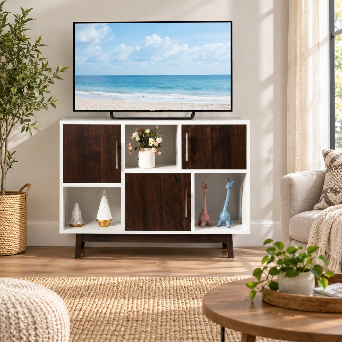 Airfind Wood Display Sideboard Storage Cabinet with Storage Compartments, 33 lbs Capacity, Solid particle board pinewood leg Frame, Wood