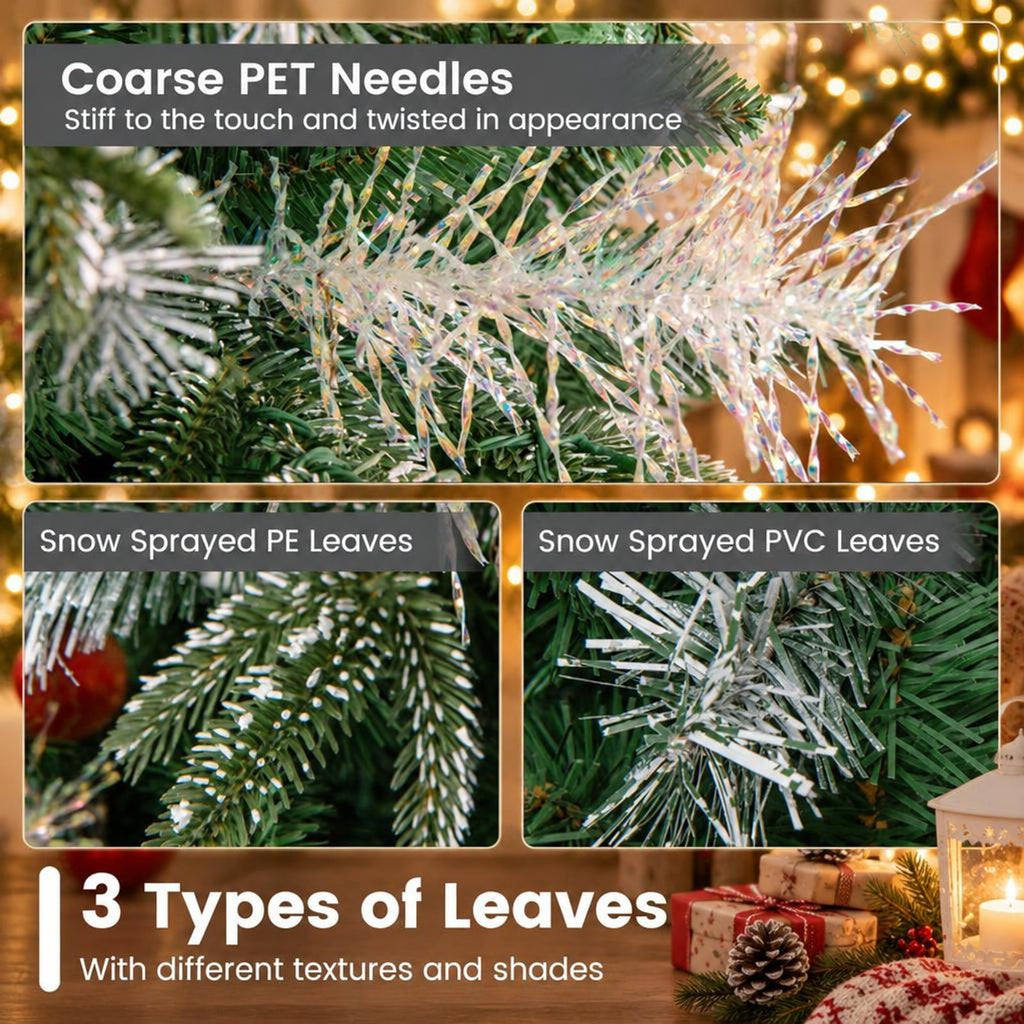Airfind 7 Feet Pre-Lit Artificial Christmas Tree with 8 Modes LED Lights with Berries, PVC PE PET Metal 5 Feet Frame, 3 x 5 ft Footprint, Green