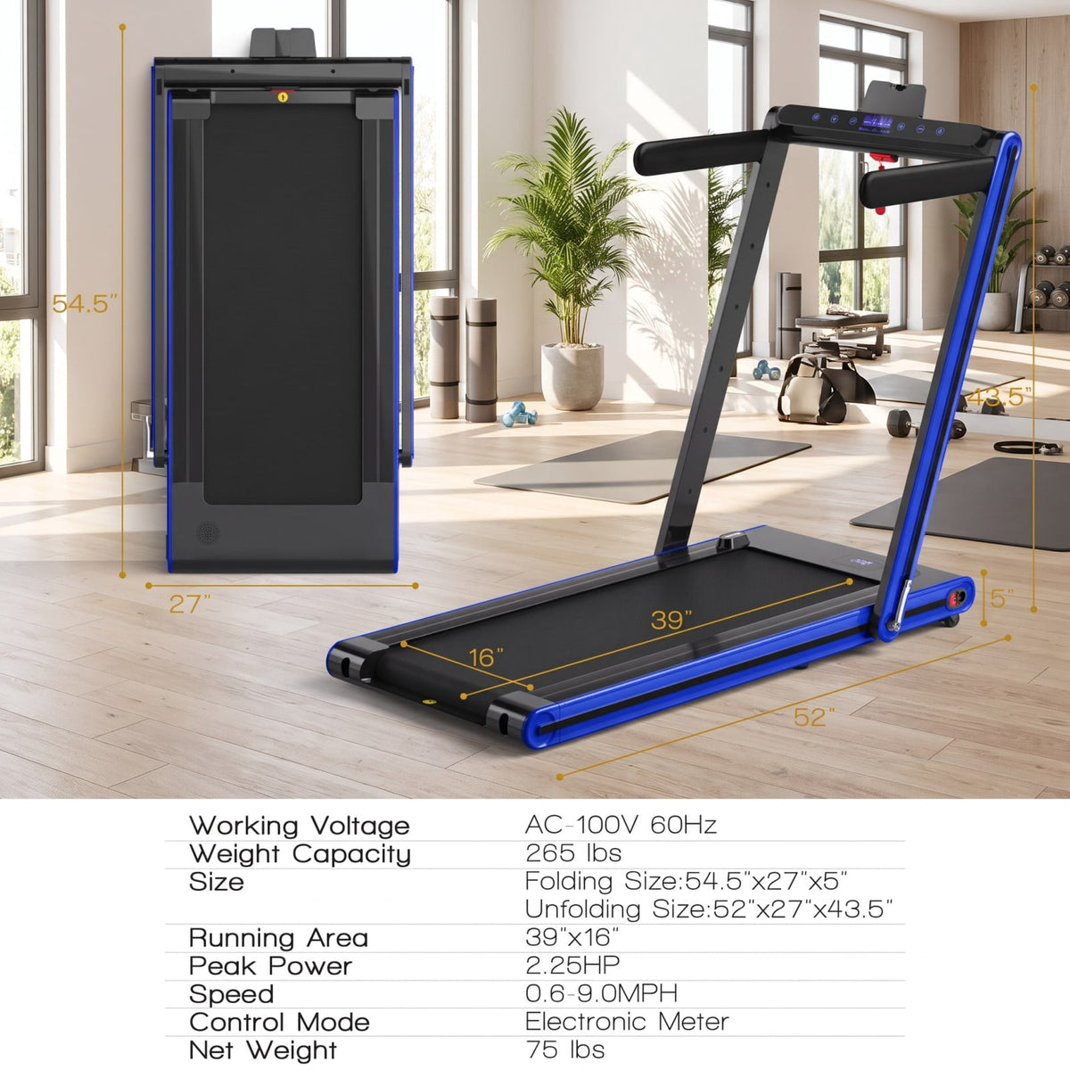 Airfind 2 in 1 Folding Treadmill with 2.25 HP Motor and Dual LED Display for Home Office Under Desk Walking and Jogging, Navy